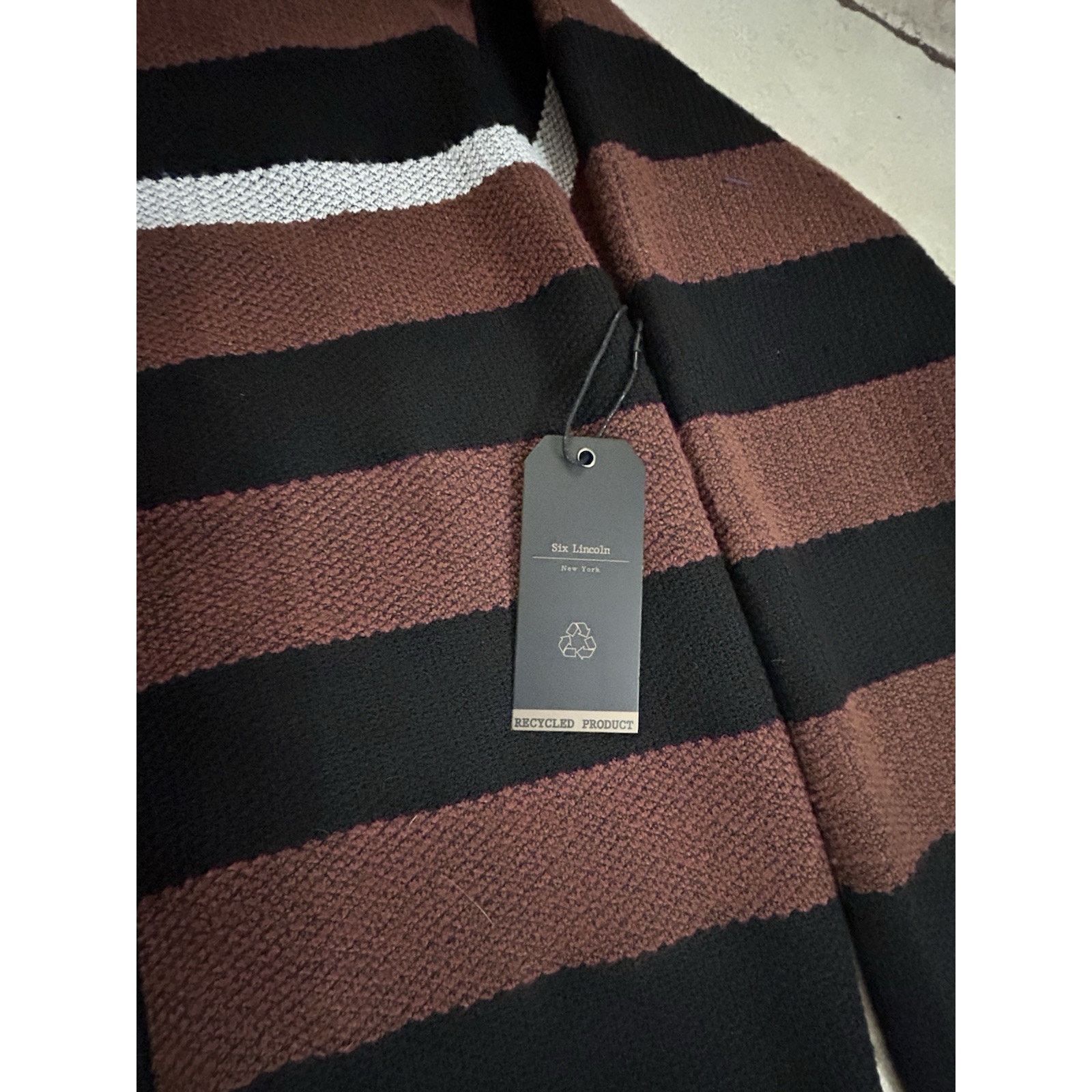 Other Six Lincoln Sweater Mens L Blk Brn Stripe Sherpa Lnd Zip NWT Size US L / EU 52-54 / 3 - 4 Thumbnail