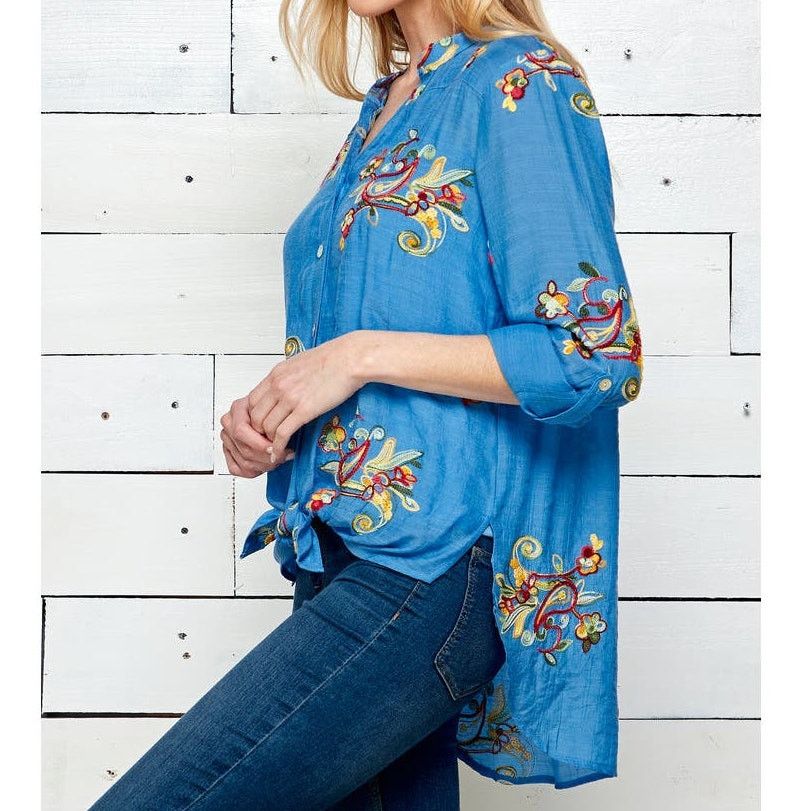Other EUC Fig & Flower Embroidered Floral Blouse Sz. S Cornflower Size S / US 4 / IT 40 - 3 Thumbnail