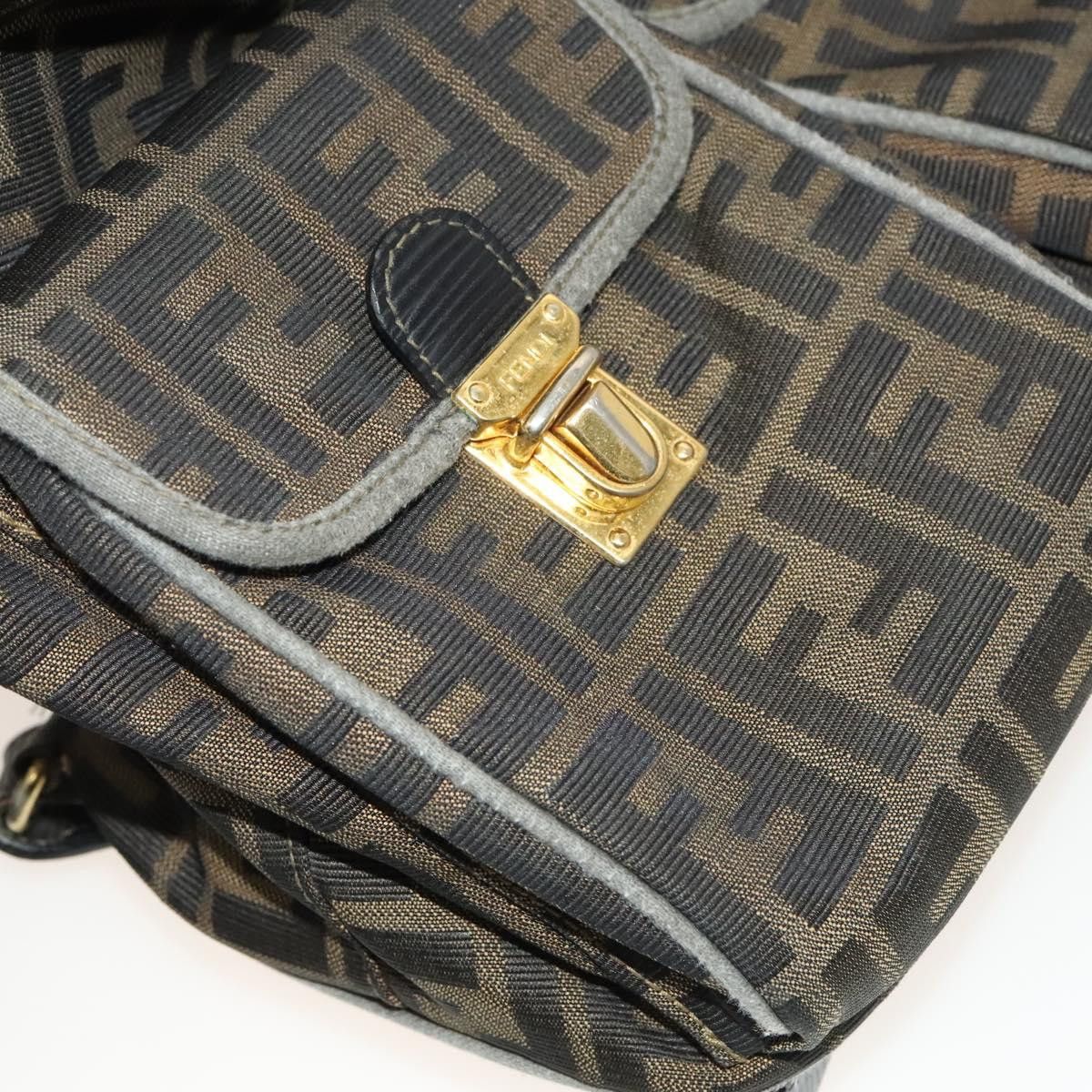 FENDI Zucca Canvas Backpack Black Brown Gold