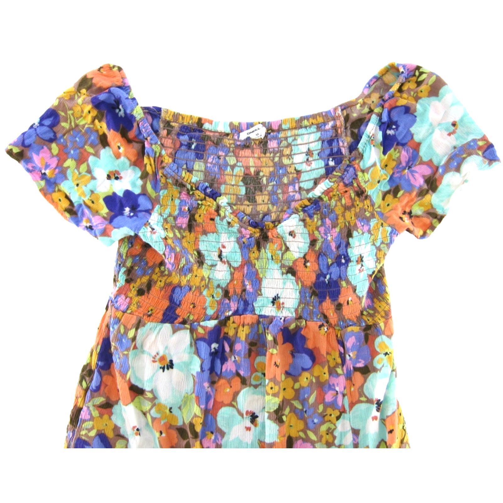 O'Neill O'NEILL Floral Rayon Off Shoulder Short Sleeve Midi Dress M Purple Shirt Dress Women Size 32" / US 10 / IT 46 - 4 Thumbnail