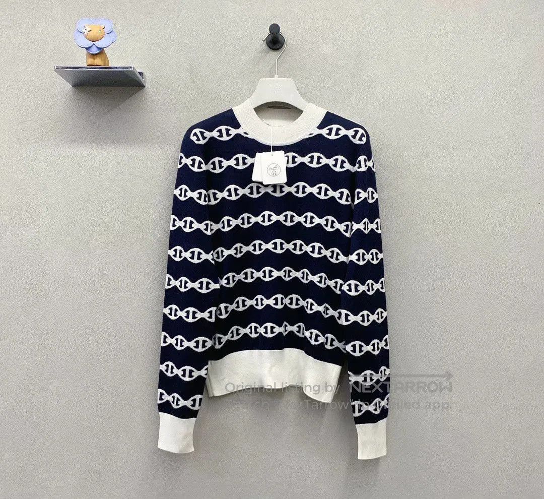 Hermes Hermes Blue Black Intarsia Crewneck Sweater. Size US S / EU 44-46 / 1 - 2 Thumbnail