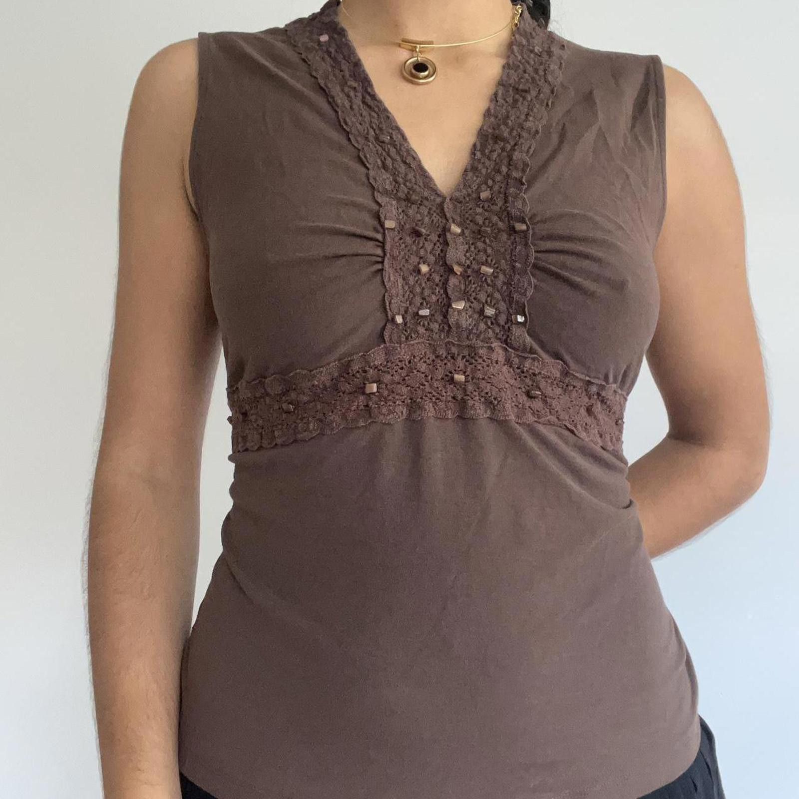 Other Brown beaded lace trim top #y2kfashion Size L / US 10 / IT 46 - 2 Thumbnail