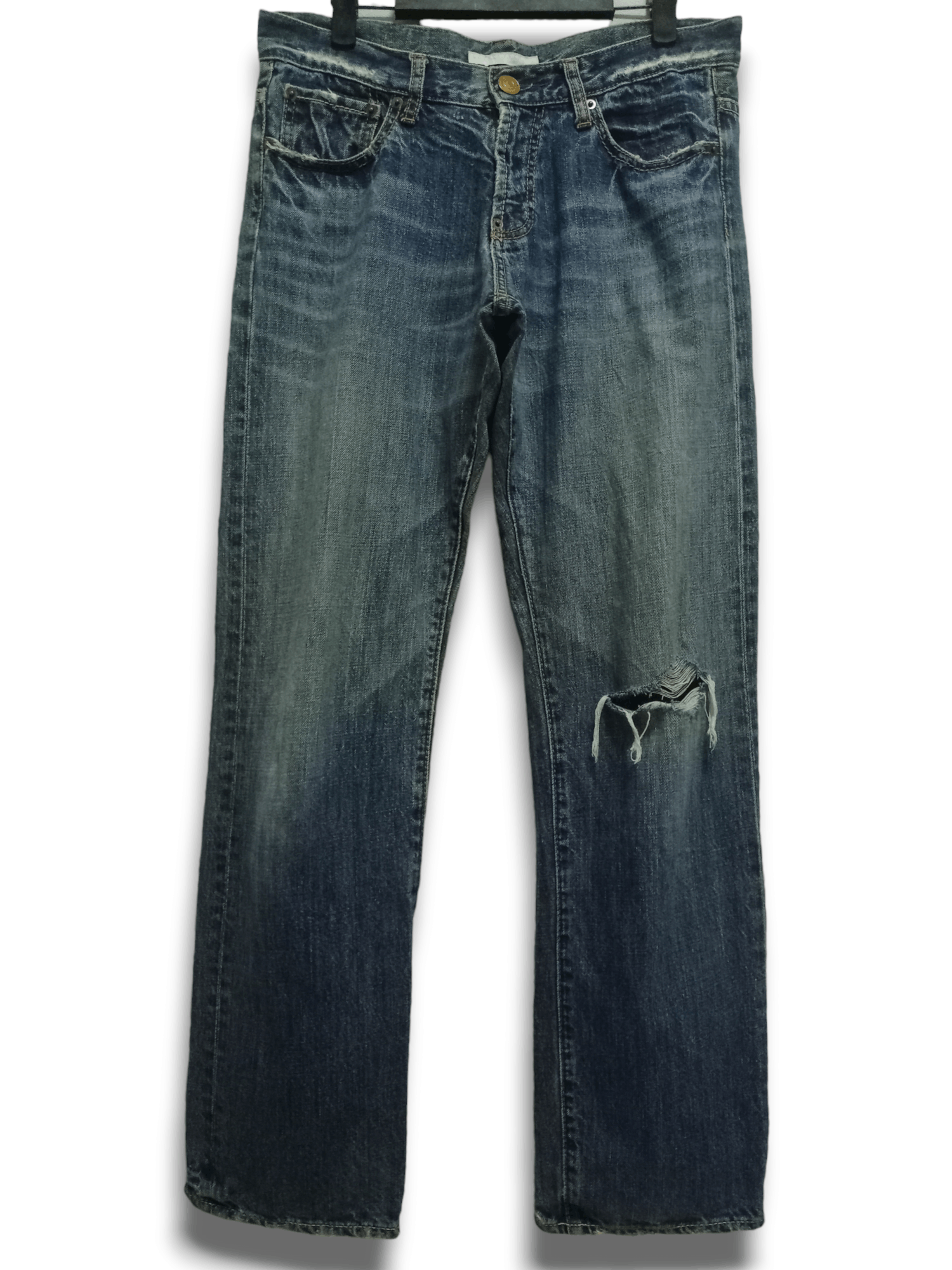 Japanese Brand Vintage Japanese Brand Buckle Back Distressed Loose Jeans Size US 32 / EU 48 - 3 Thumbnail