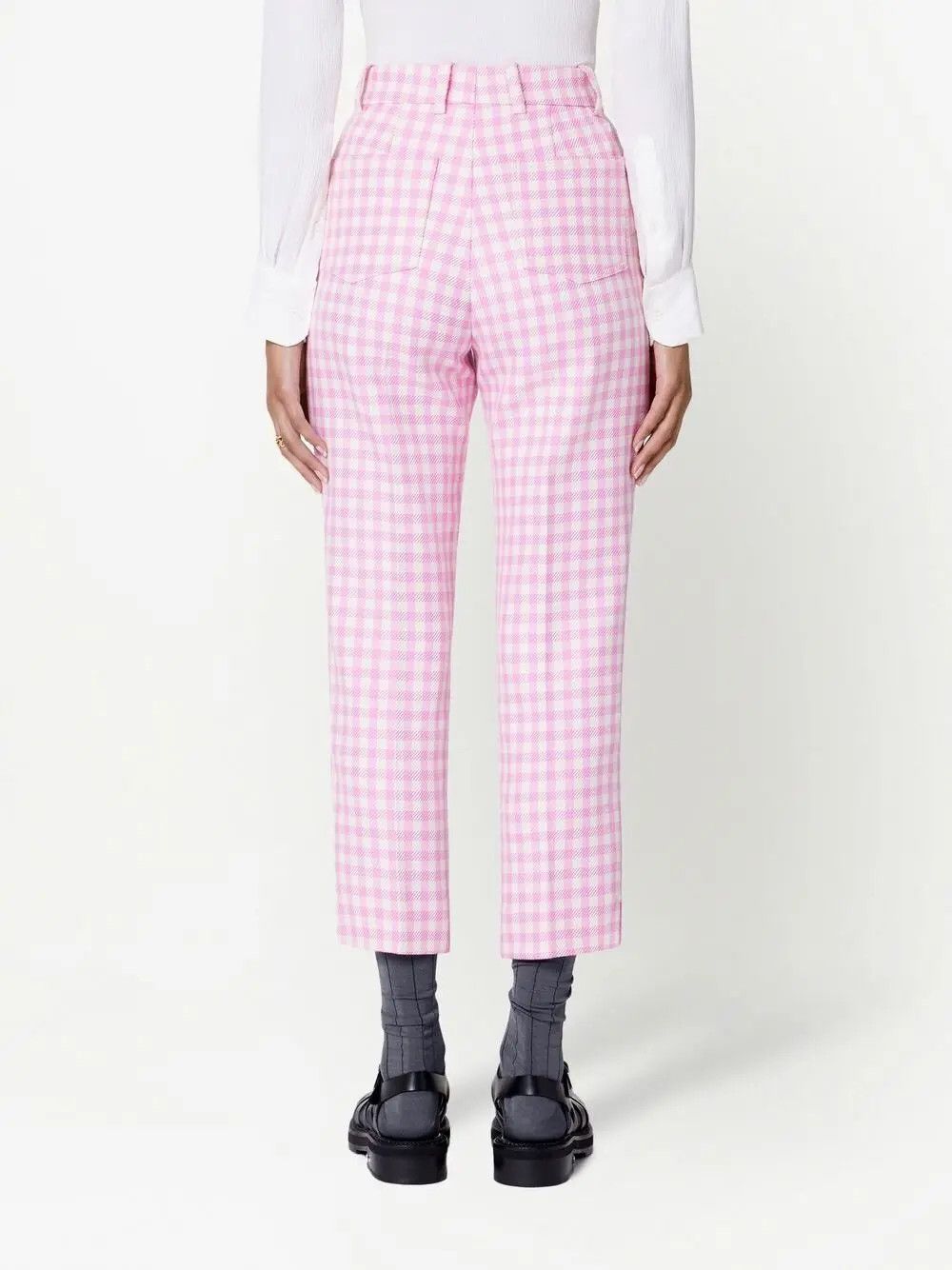 AMI AMI Paris pink white gingham check cropped high waist pants Size 28" / US 6 / IT 42 - 4 Thumbnail