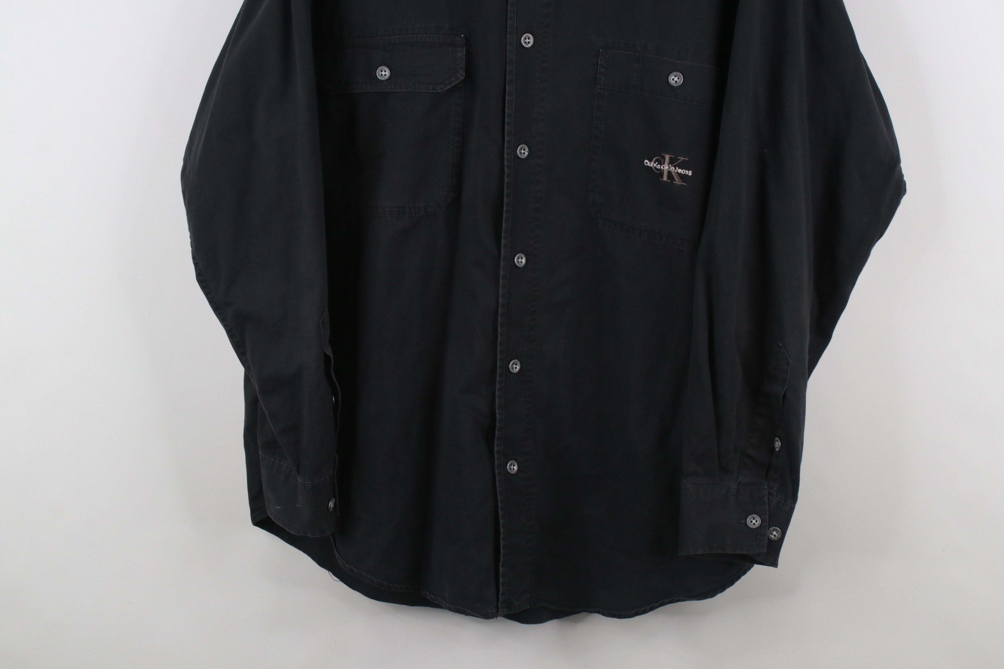 Calvin Klein × Vintage Vintage 90s Calvin Klein Spell Baggy Fit Button Shirt Black Size US M / EU 48-50 / 2 - 3 Thumbnail