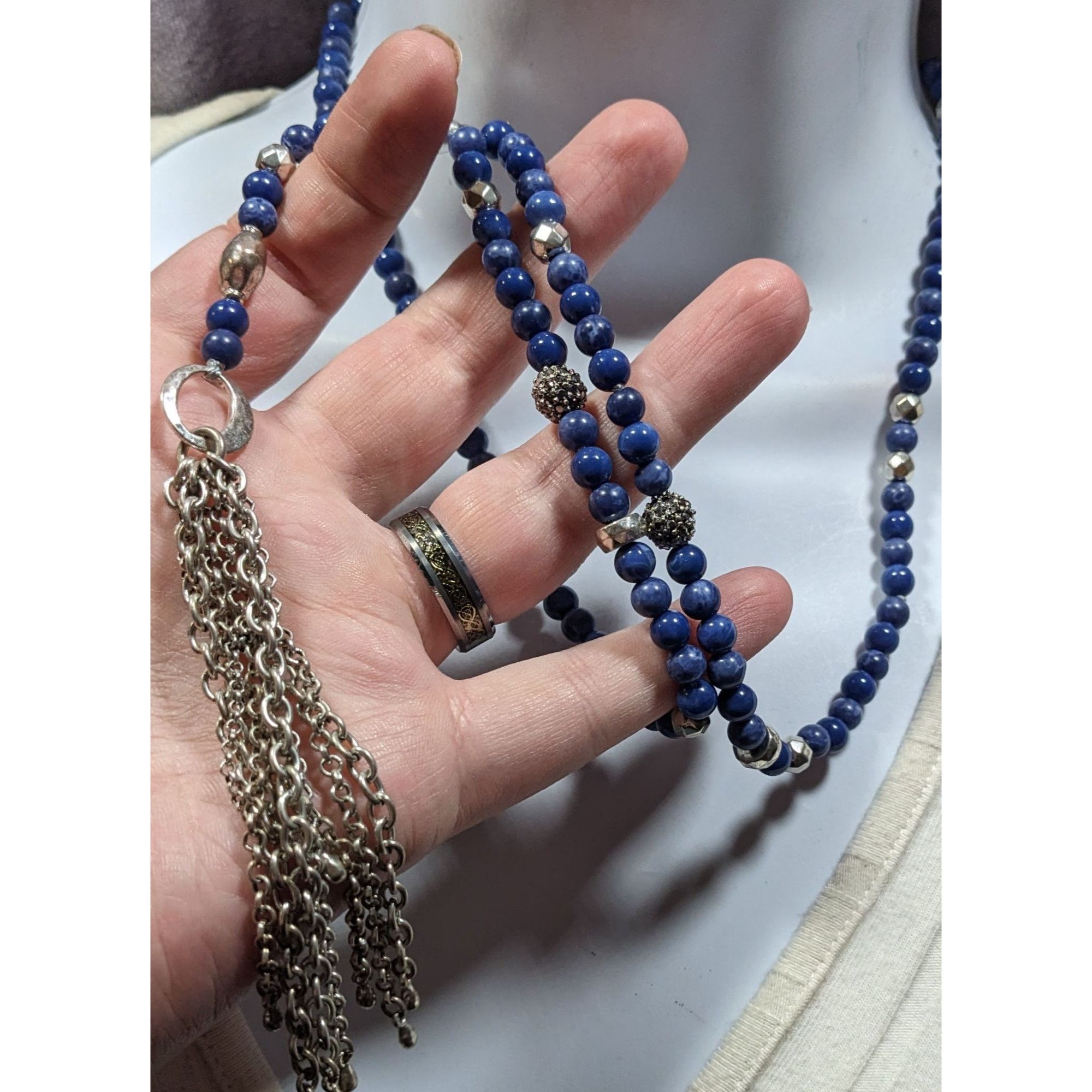 Lucky Brand Bohemian Lucky Brand Lapis Lazuli Beaded Chain Tassel Neckla Size ONE SIZE - 3 Thumbnail