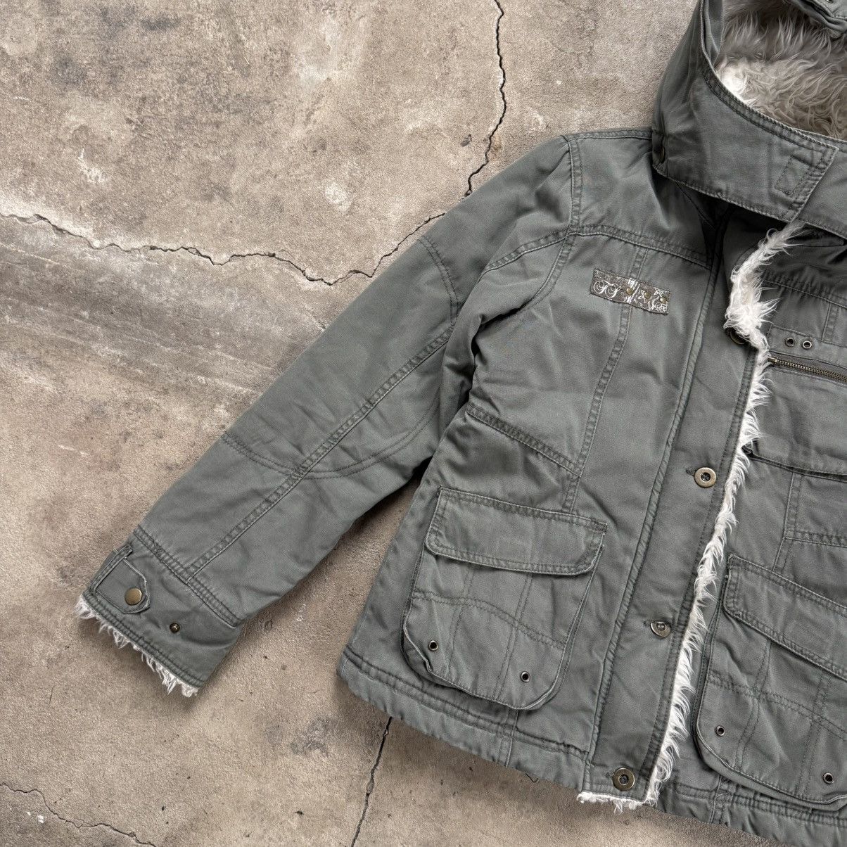 Le Grande Bleu (L.G.B.) Vintage Fishbone Khaki Green Jacket With Faux Fut Hood Size M / US 6-8 / IT 42-44 - 5 Thumbnail