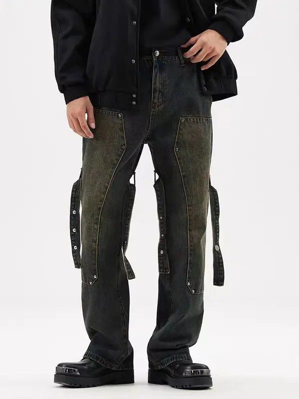 Japanese Brand VIBE Workwear wide-leg jeans with retro strappy design Size US 32 / EU 48 - 6 Thumbnail