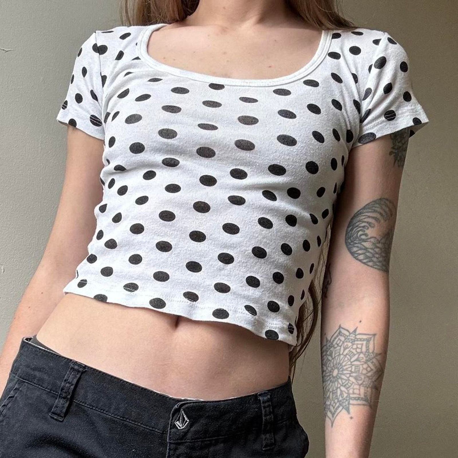 Urban Outfitters Truly Madly Deeply Black & White Polka Dot Crop Top XS Shirt Size XS / US 0-2 / IT 36-38 - 2 Thumbnail