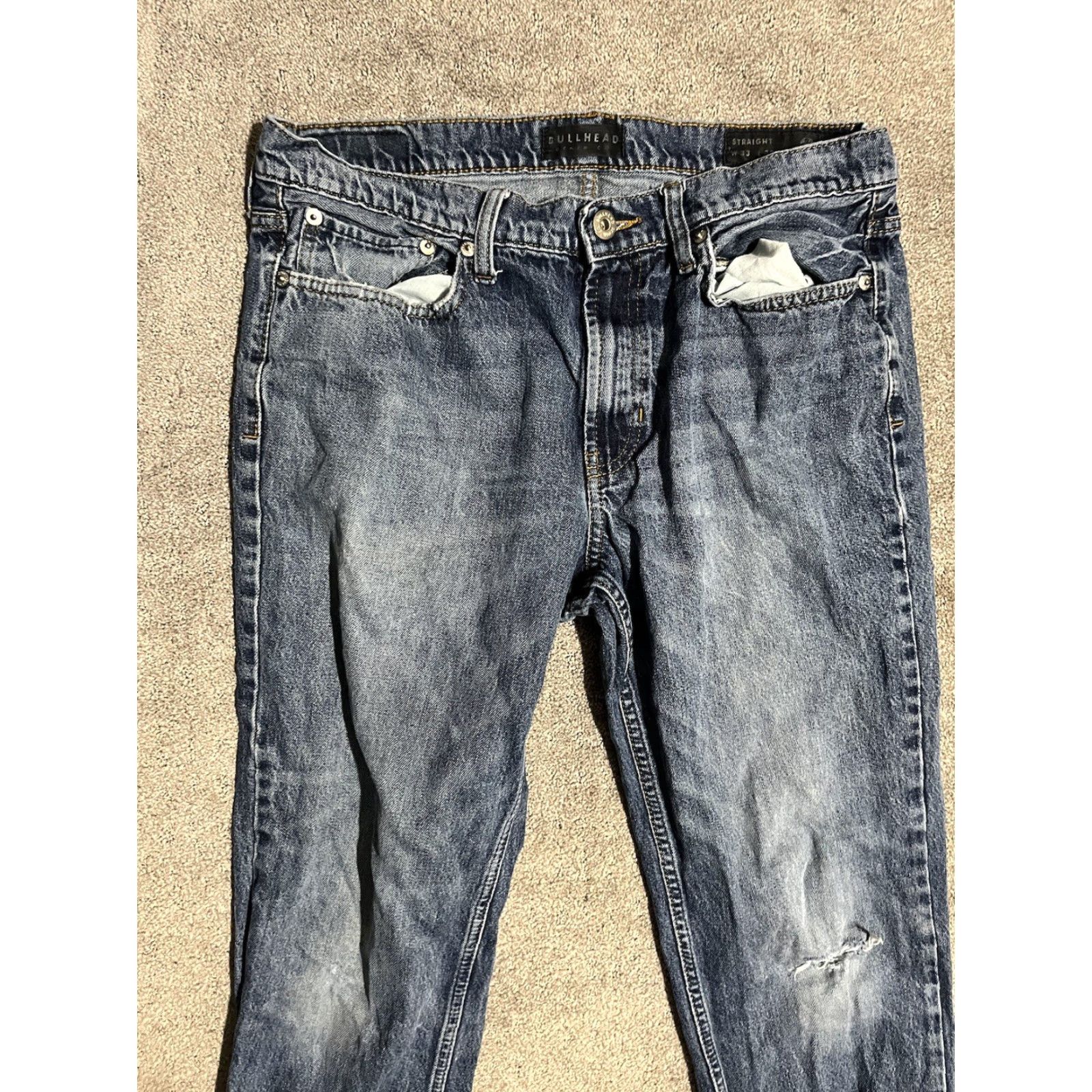 Denime Bullhead Jeans Mens Straight 33x32 Denim Dark Blue 5-Pocket City Grunge USA 90s Size US 33 - 4 Thumbnail
