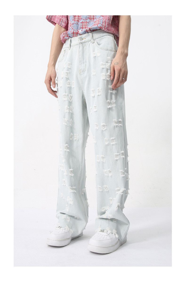 Japanese Brand Men's American-style ripped jacquard vintage jeans Size US 32 / EU 48 - 1 Thumbnail