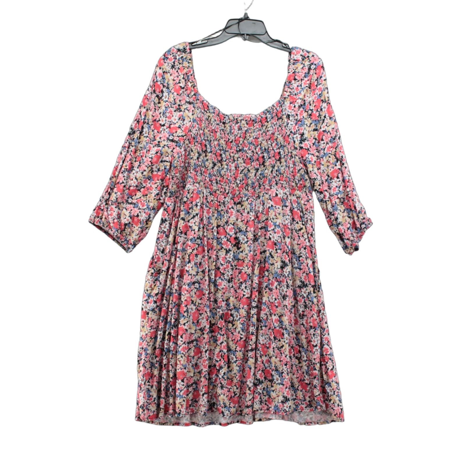 Vintage Terra & Sky Dress Adult 1X Pink Floral Print Smocked 3/4 Sleeve Knee Length Cottagecore Womens Size XL / US 12-14 / IT 48-50 - 1 Thumbnail
