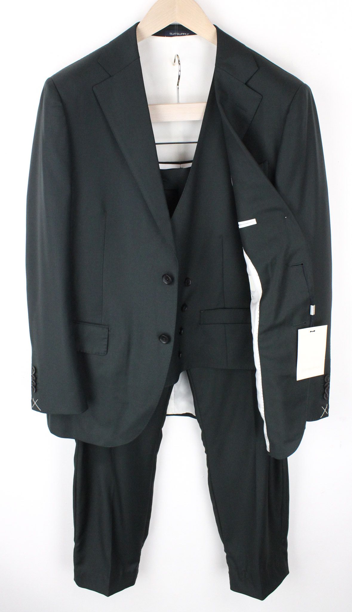 image of Suitsupply Lazio Uk40S Lined Slim Wool Green 3 Piece Suit 68611, Men's