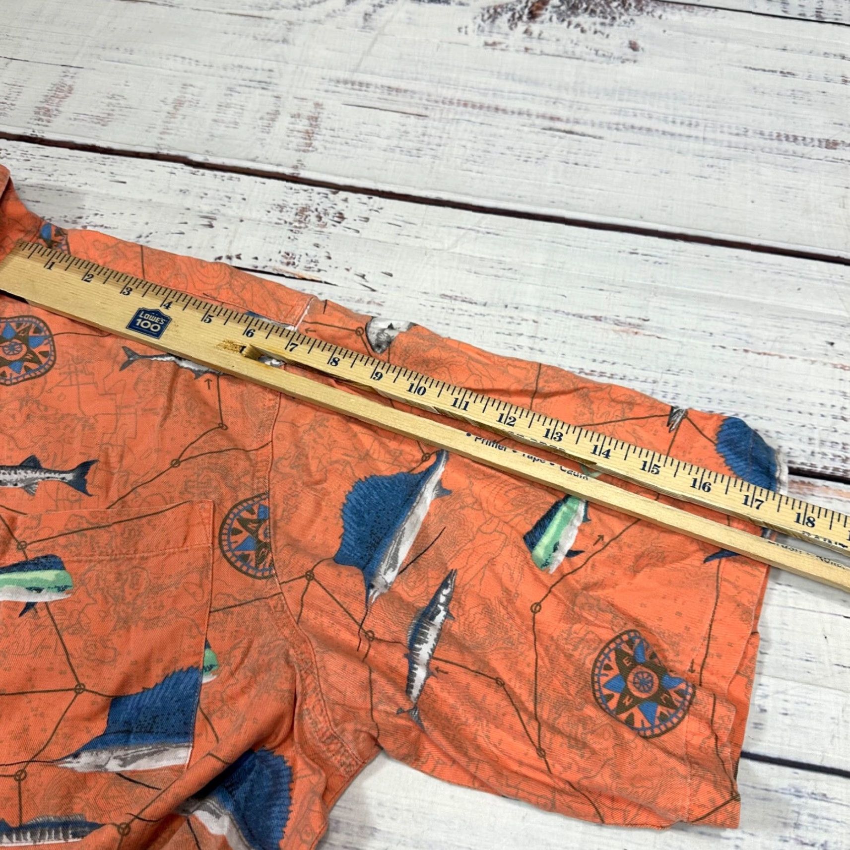 Barracuda Columbia Mens Short Sleeve Button-Up Shirt L Orange Fish Print Marlin Barracuda Shirt Size US L / EU 52-54 / 3 - 3 Thumbnail