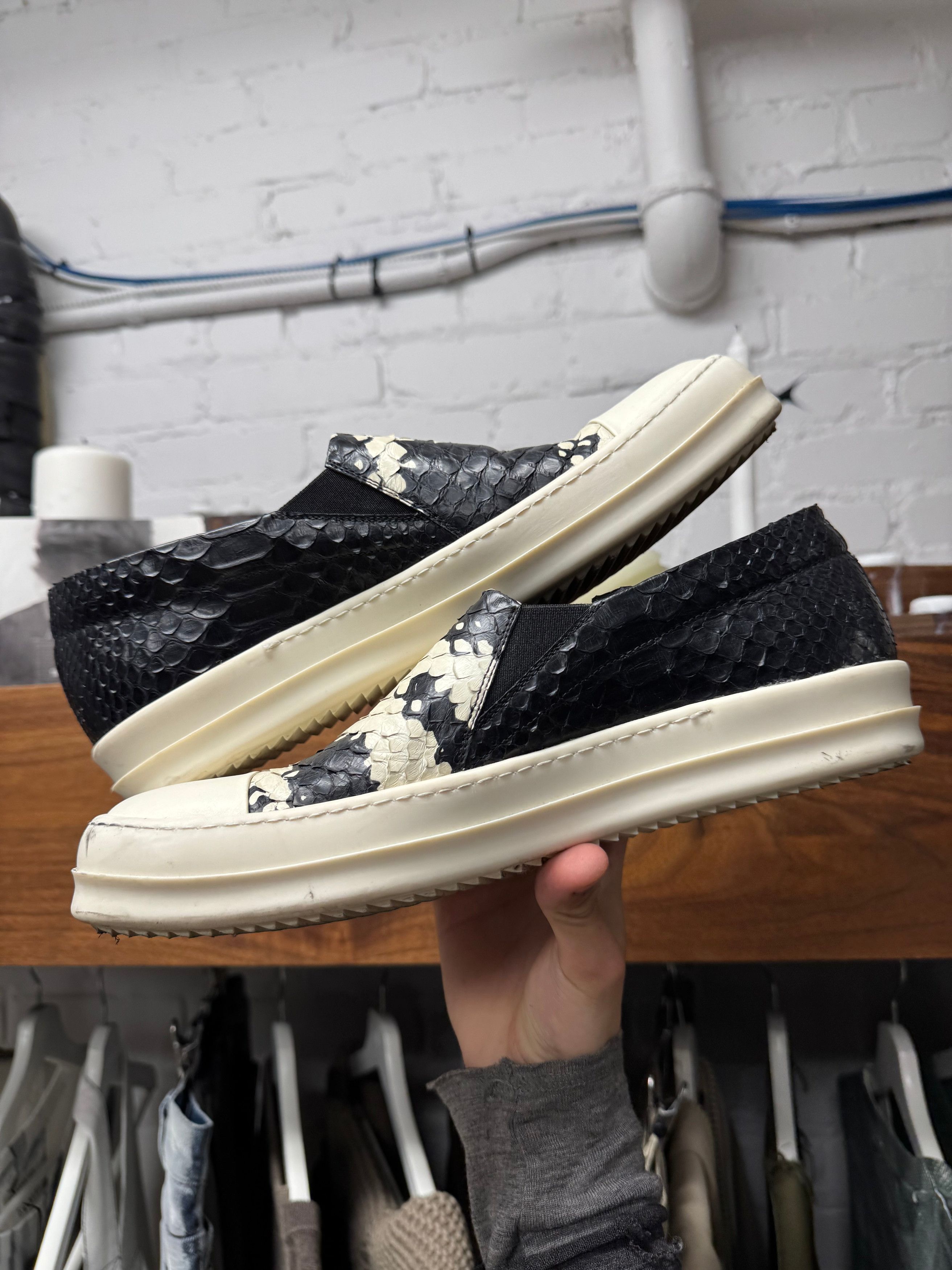 Rick Owens Rick Owens Python Leather ‘Ramones’ Slip On Sneakers Size US 10 / EU 43 - 4 Thumbnail