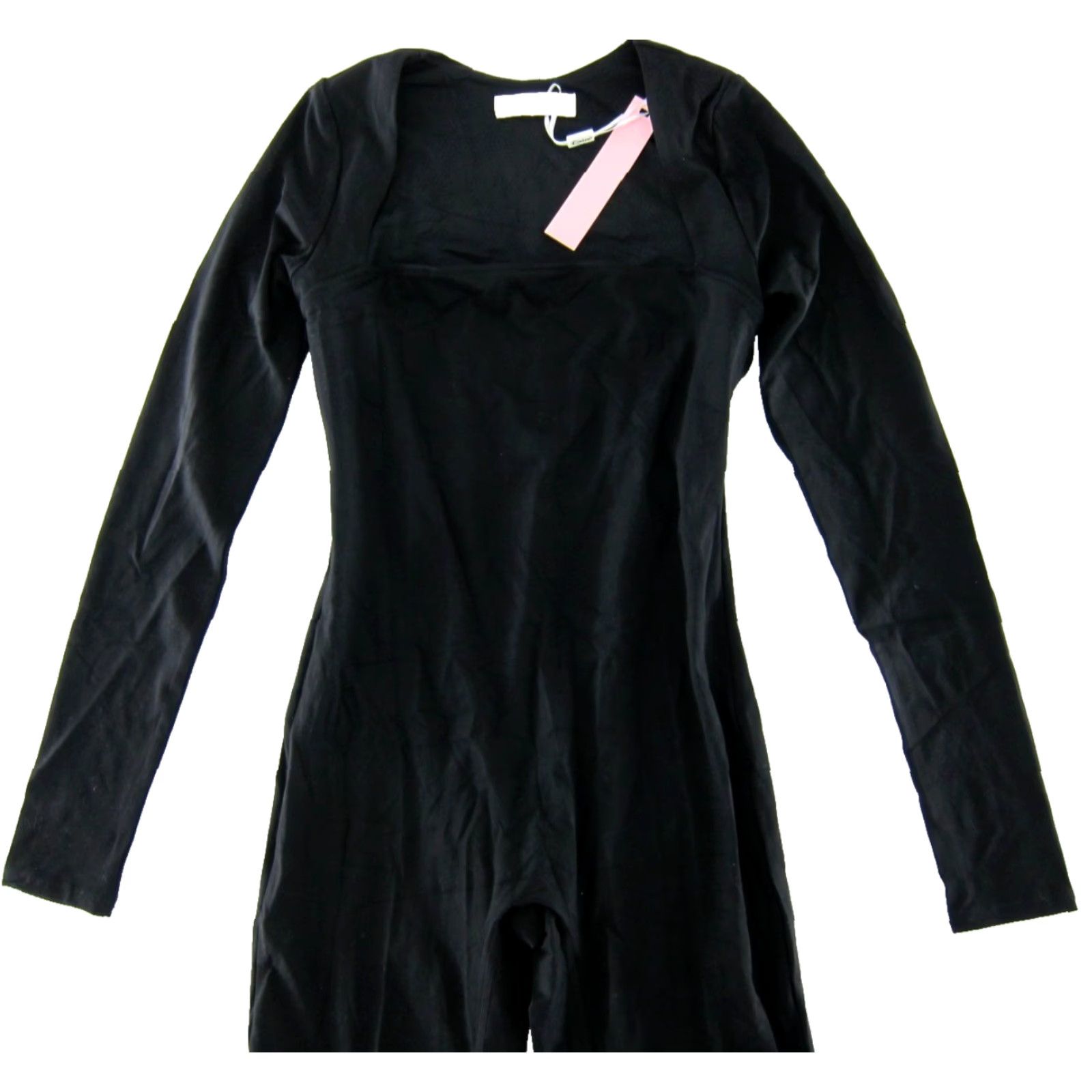 Vintage Qinsen Black Jumpsuit Women M Flare Leg Long Sleeve Stretch One-Piece NWT Size M / US 6-8 / IT 42-44 - 4 Thumbnail