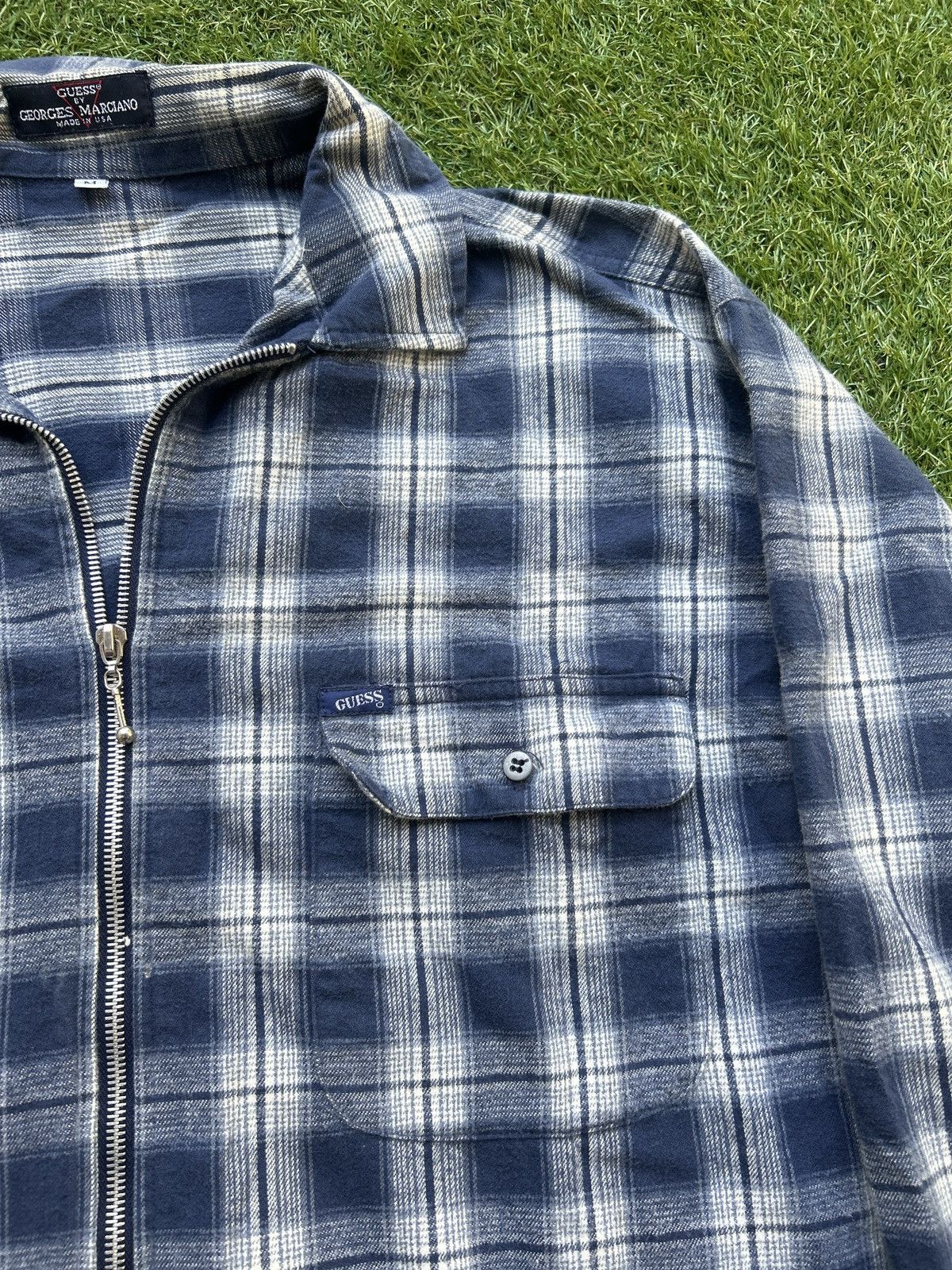 Guess Vintage 80s Guess Georges Marciano Plaid Zip Shirt Jacket Size US M / EU 48-50 / 2 - 2 Thumbnail