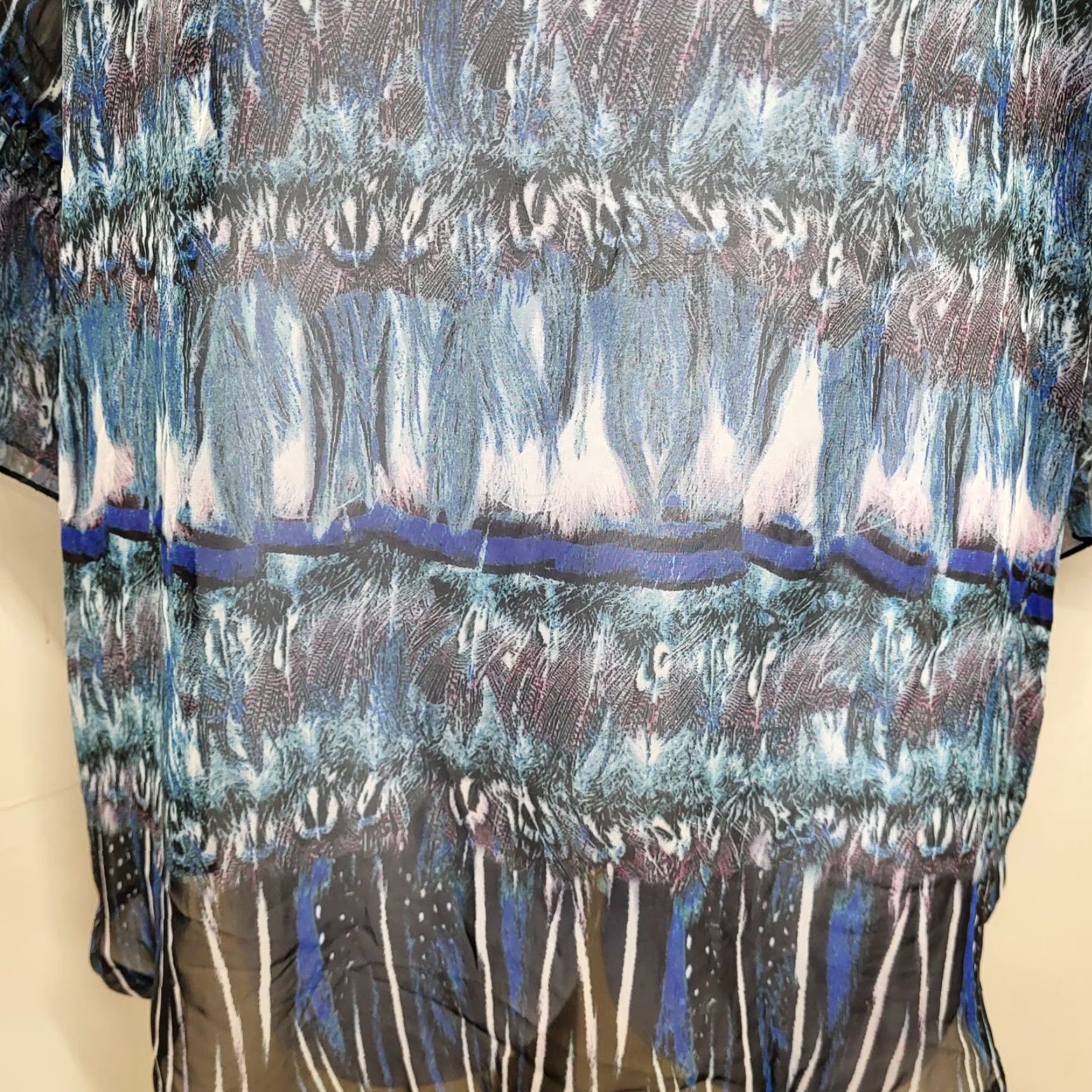 Mango Urban Mango Shirt Women's 2X Blue Multicolor Boho Abstract Sheer Blouse Size XXL / US 16-18 / IT 52-54 - 5 Thumbnail