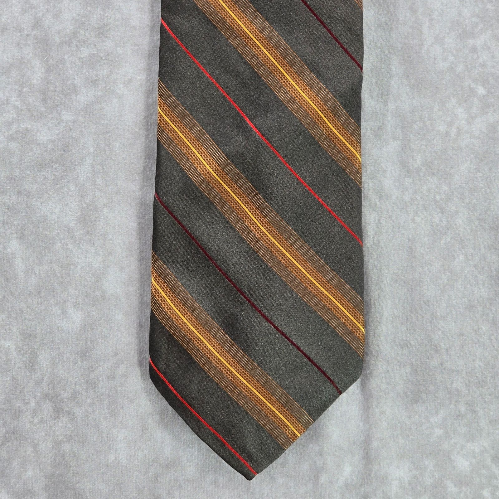 Joseph Abboud Joseph Abboud Brown Orange Stripe 100% Silk Italy Neck Tie Size 30 - 1 Thumbnail
