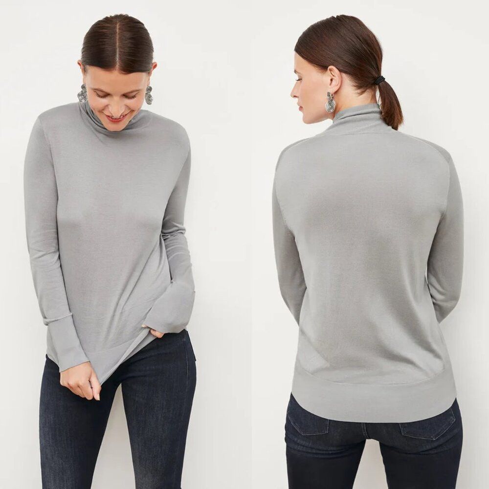 M.M.LaFleur M.M.LaFleur The Elizabeth Silk Jersey Grey Turtleneck Sweat Size L / US 10 / IT 46 - 1 Thumbnail