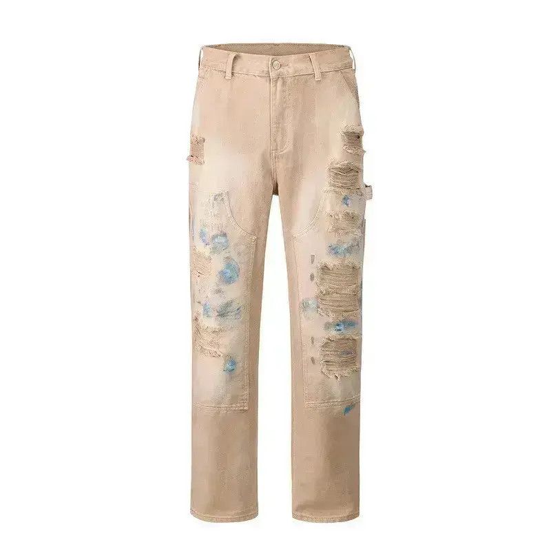 Japanese Brand Beige Paint Splatter Distressed Denim Jeans y2k Size US 30 / EU 46 - 6 Thumbnail