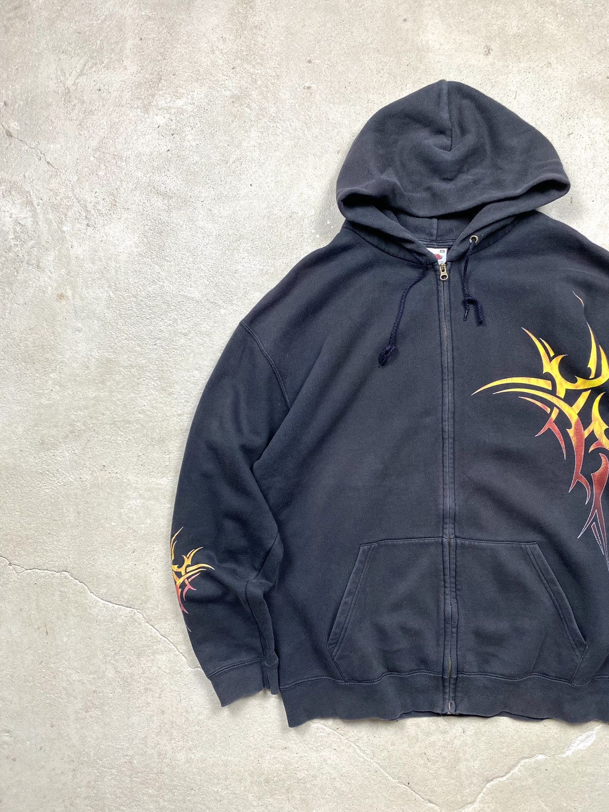 Japanese Brand Y2K Vintage 2000’s Abstract Fire Hoodie Japan Style Size US XL / EU 56 / 4 - 3 Thumbnail