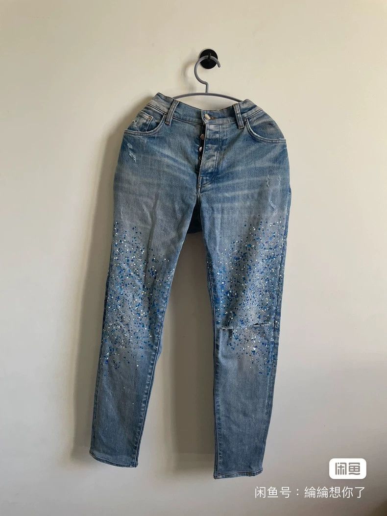 Amiri Amiri Rhinestone splashed ink blue jeans 2501-Nextarrow Size US 33 - 1 Thumbnail