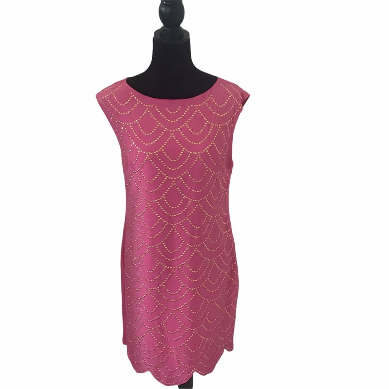 image of Trina Turk Pink/ Gold Embellished Sheath Dress Size 8, Women's