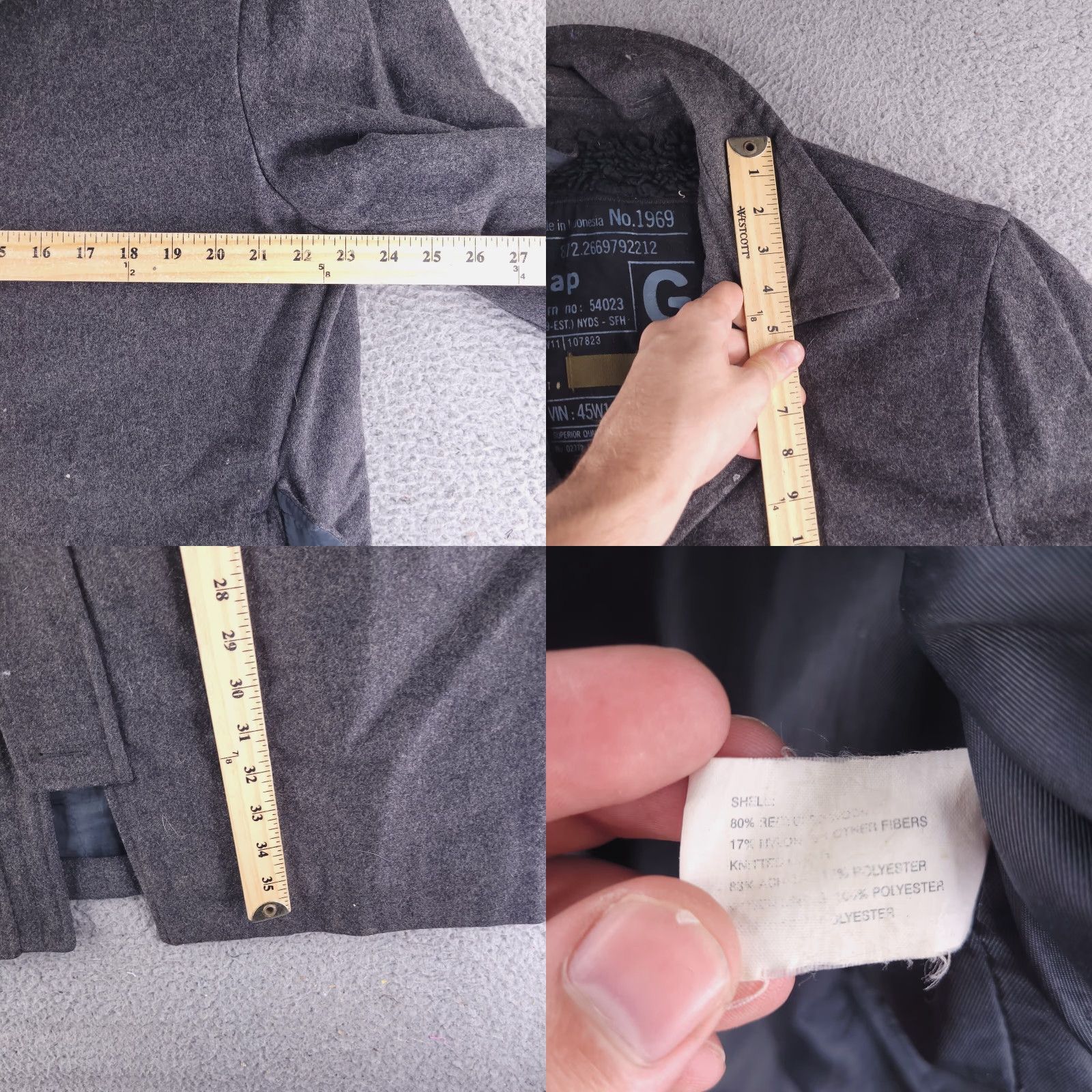 Gap VINTAGE Gap Wool Coat Mens L Gray Overcoat Military Premium VIN Size US L / EU 52-54 / 3 - 8 Thumbnail
