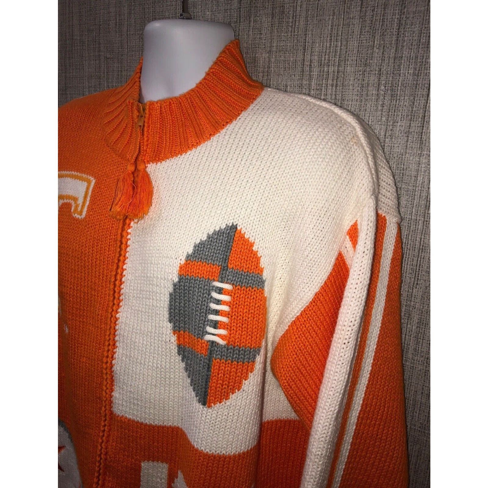 Vintage Birch Bros Mens Full Zip Sweater Orange White XL Size US XL / EU 56 / 4 - 2 Thumbnail