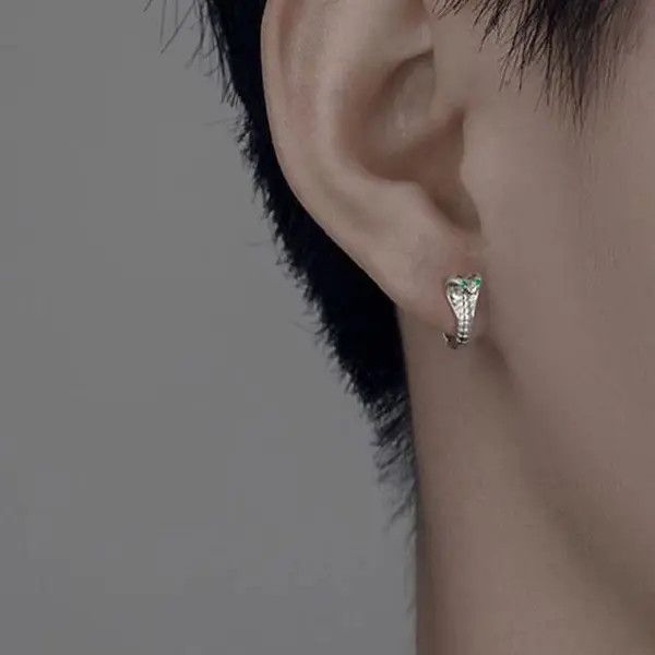Designer × Jewelry 925 Silver Plated Snake Hoop Earrings for Men Women Size ONE SIZE - 4 Thumbnail