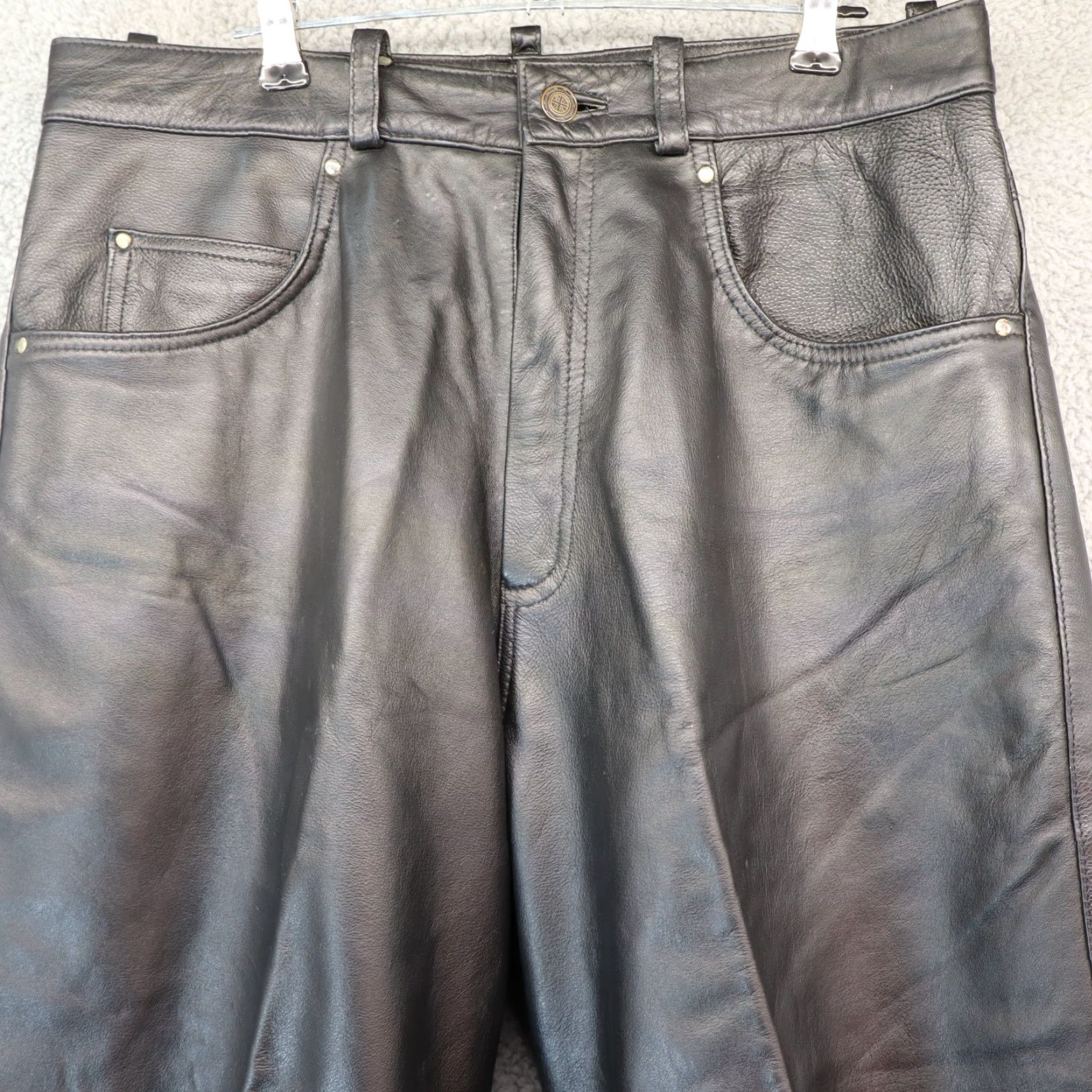 Vintage Leather Jeans Mens 34x30 L42 Black Vintage Fully Lined Biker Motocycle Pants India Jeans Leather Men 34 Black Vintage Motorcycle Biker Gear Size US 34 / EU 50 - 2 Thumbnail