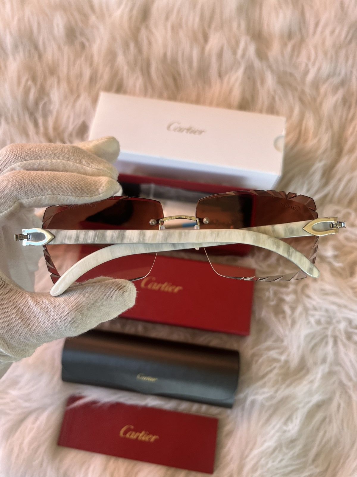 Cartier Cartier Buffalo Horn Platinum Diamond Cut Frames Sunglasses Size ONE SIZE - 5 Thumbnail