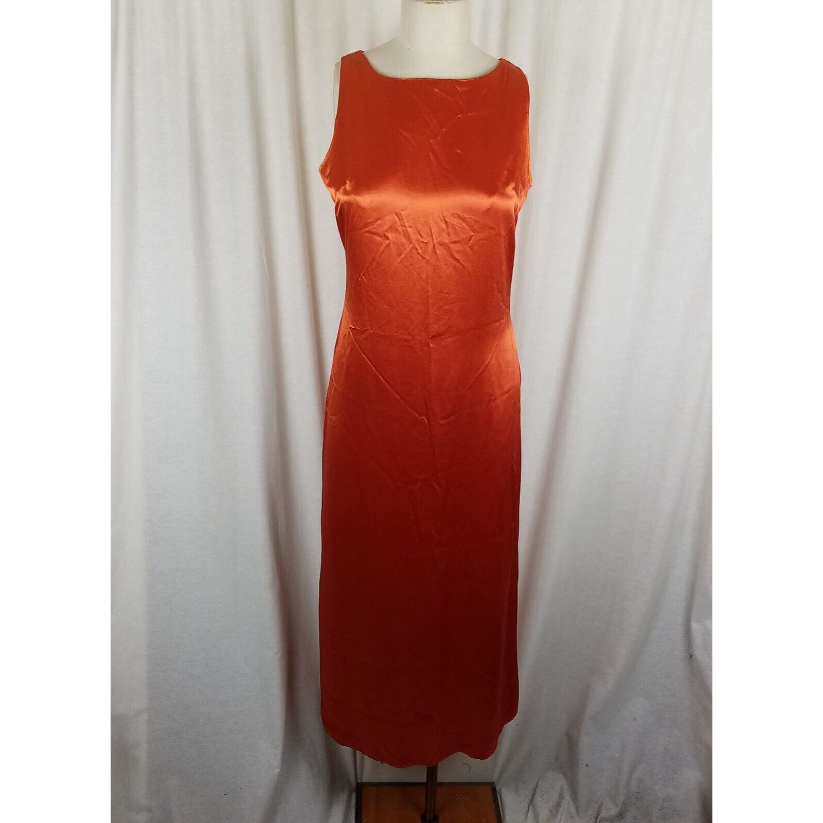 Vtg Soda Blu Maxi Sleeveless Metallic Sheen Tank Dress Rust