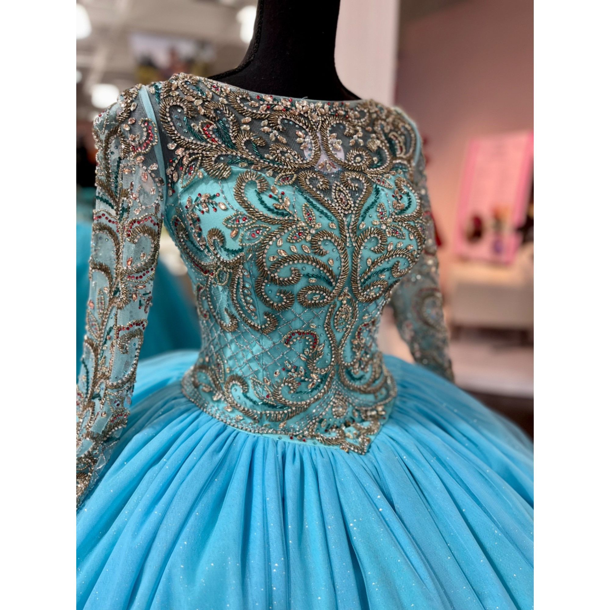 Other Enchanting Beaded Long-Sleeved Ballgown by House of Wu - Tul Size L / US 10 / IT 46 - 2 Thumbnail