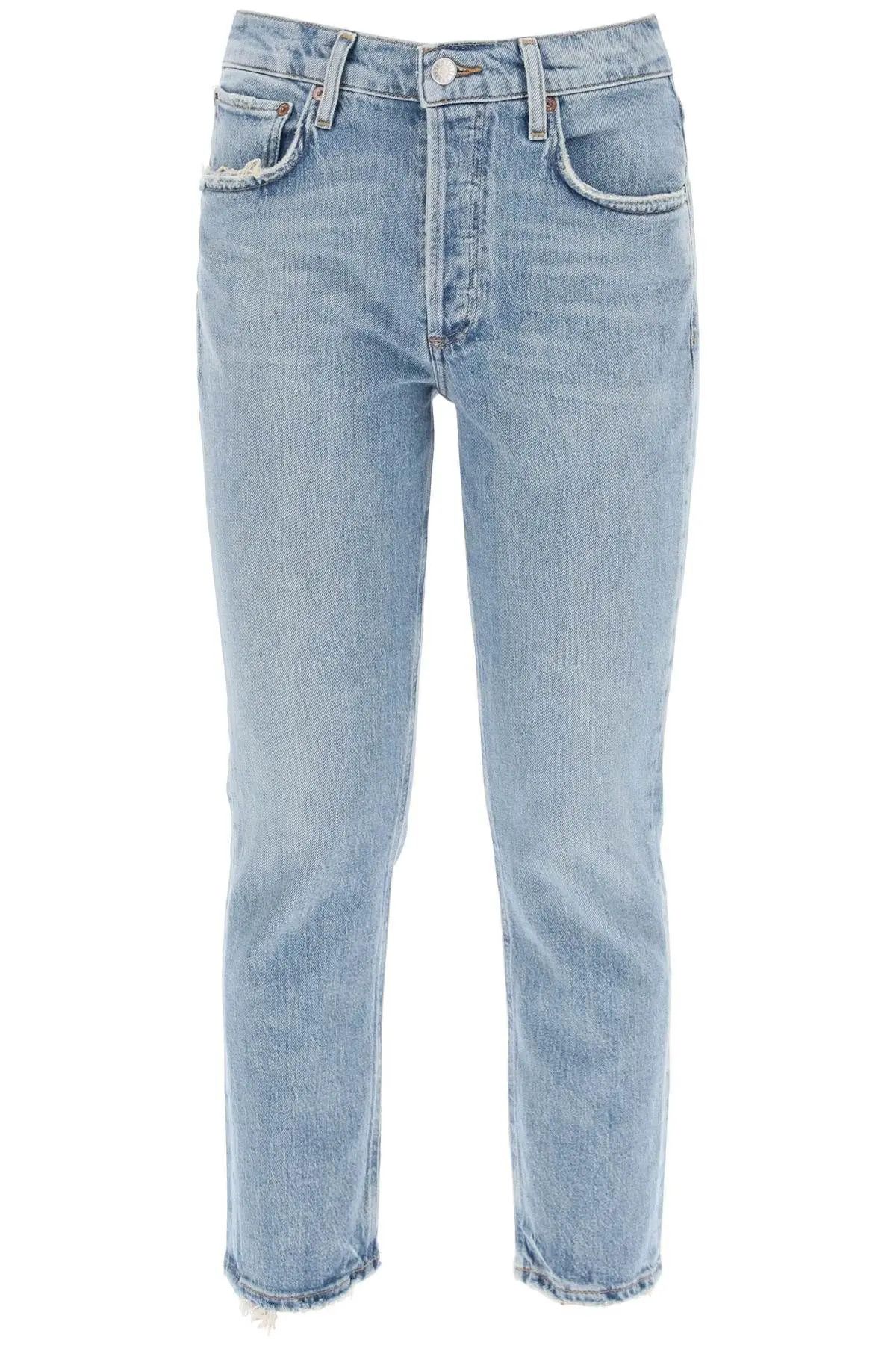 image of Agolde O1S22I1N0324 High-Waisted Straight Cropped Jeans In Blue, Women's