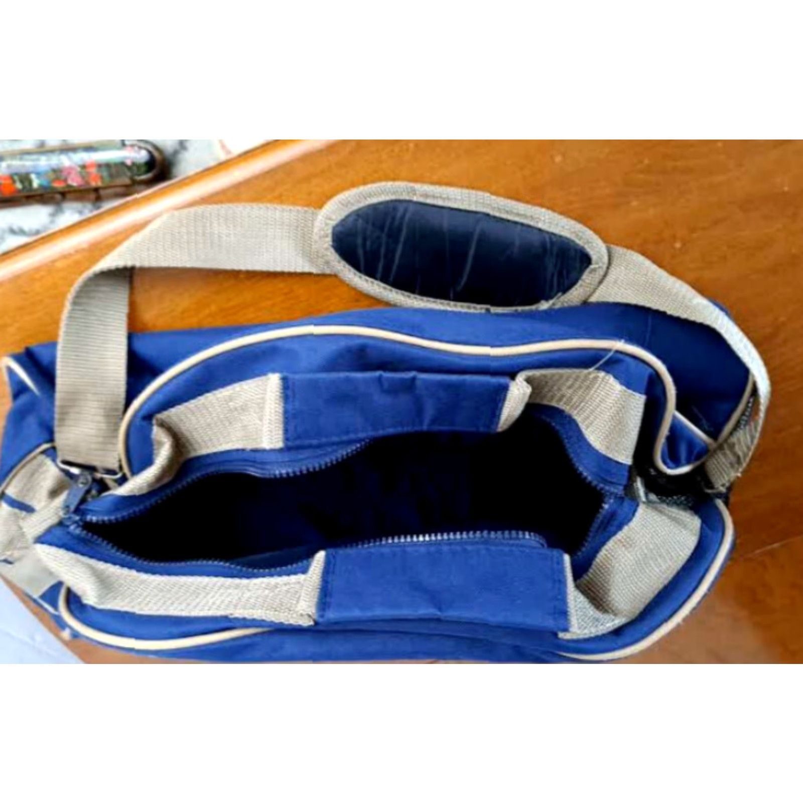 Vintage VINTAGE Hiram Bingham Canvas & Leather Trim Blue Duffle-Travel Bag EUC Size ONE SIZE - 2 Thumbnail