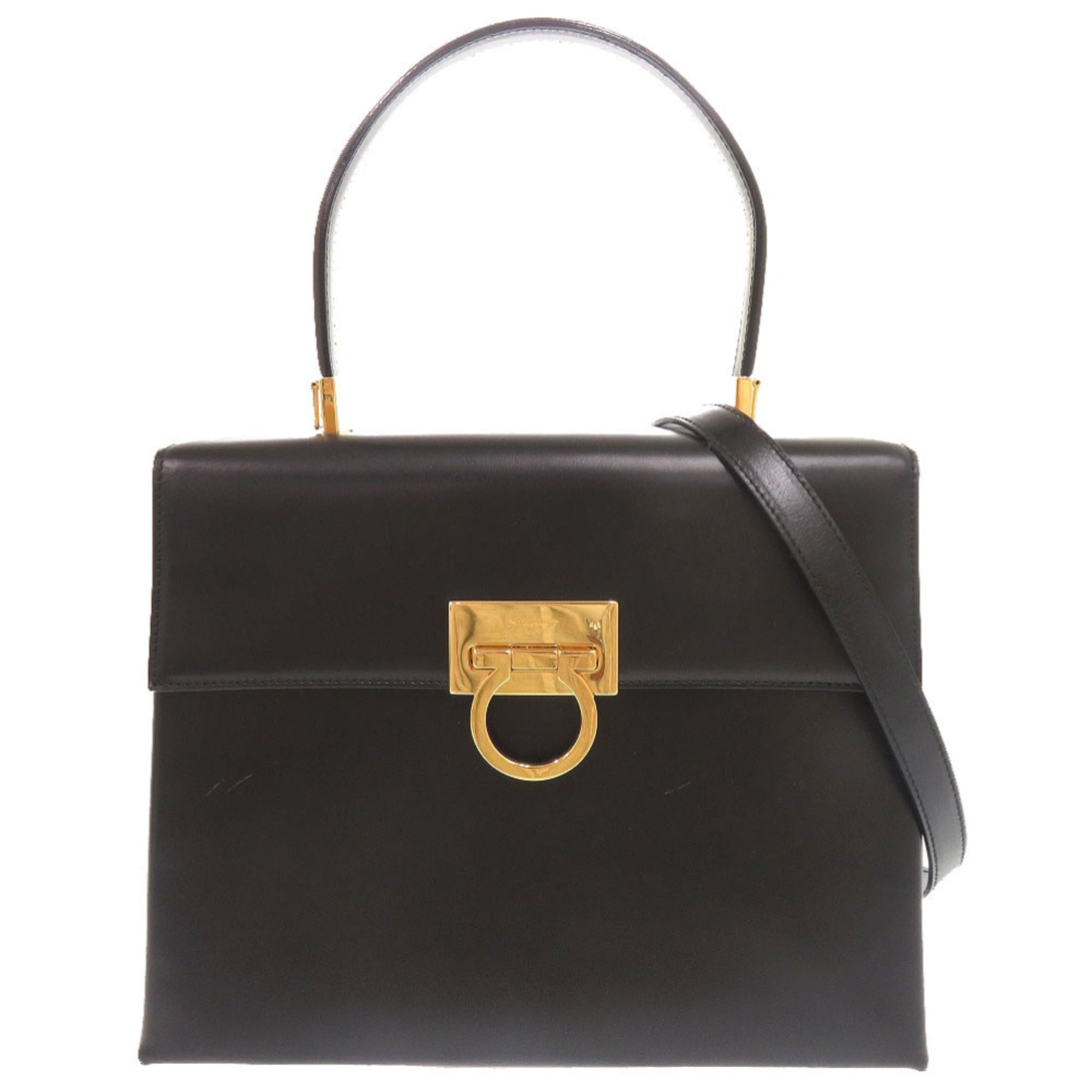 Salvatore Ferragamo Excellent condition Salvatore Ferragamo Gancini leather black 2-way handbag/shoulder bag, 0003Salvatore Size ONE SIZE - 1 Thumbnail