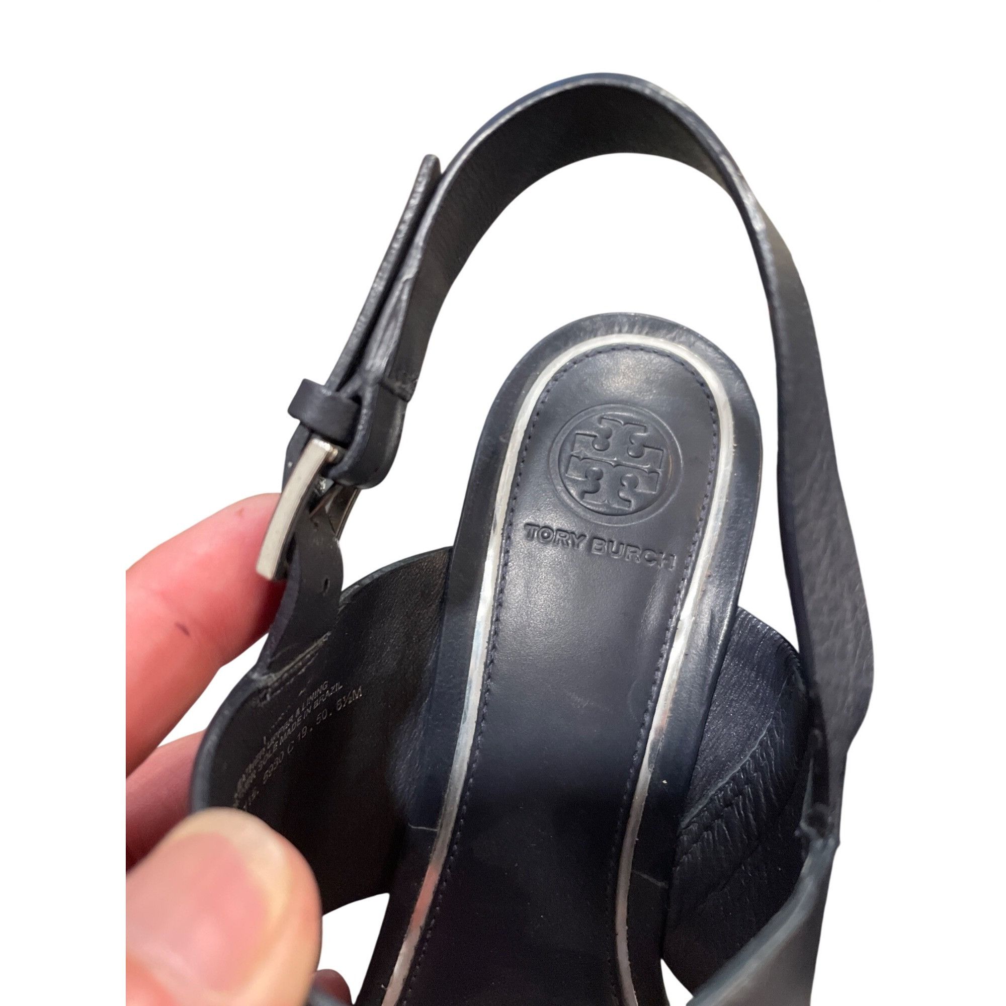 Tory Burch Tory Burch wms black leather 3" open sling back wedge shoes Size US 8.5 / IT 38.5 - 9 Thumbnail