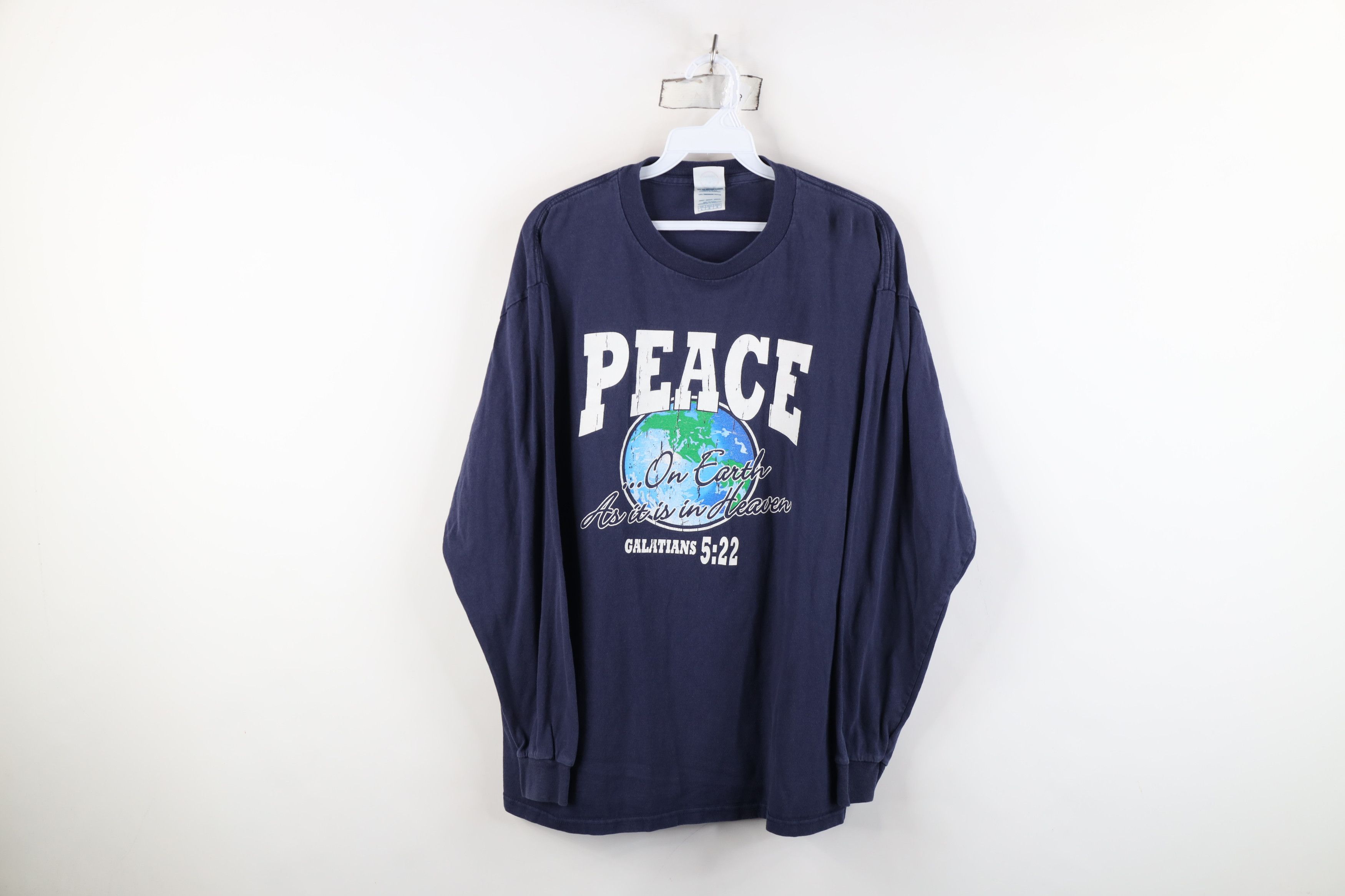 Vintage Vintage 90s Y2K Christian Peace On Earth Long Sleeve T-Shirt Size US L / EU 52-54 / 3 - 1 Thumbnail