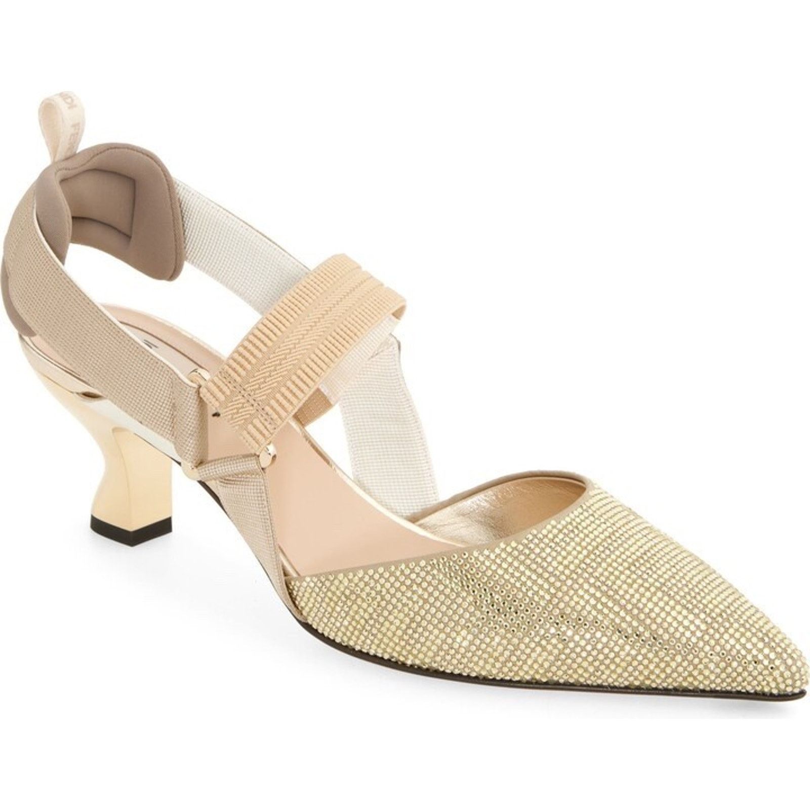 Fendi Fendi Colibri 55mm Gold Strass Crystal FF Slingback 42 Size US 12 / IT 42 - 3 Thumbnail
