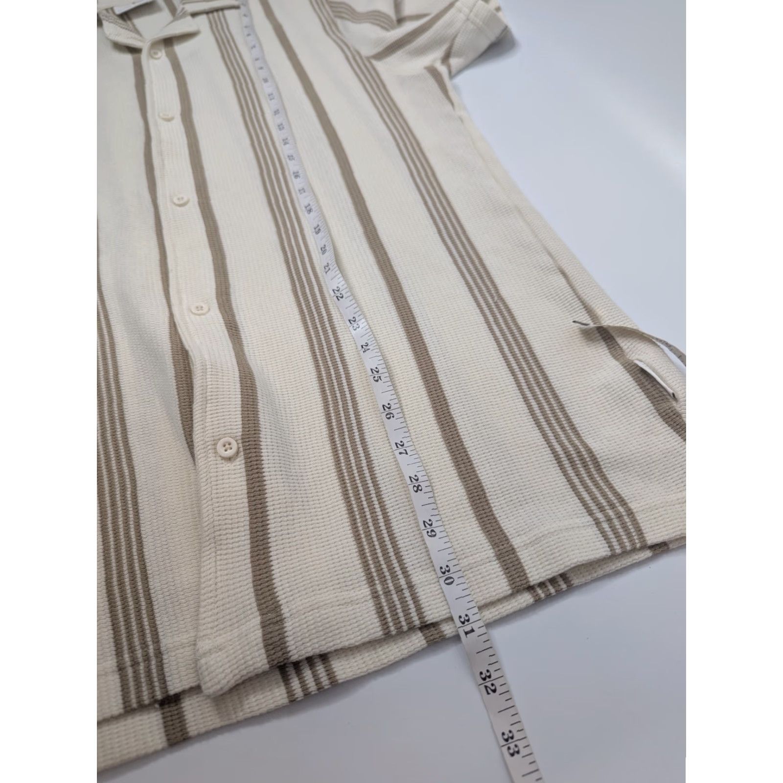 Vintage Larsson & Co. Beige Textured Striped Short Sleeve Button Camp Shirt Mens M Size US M / EU 48-50 / 2 - 4 Thumbnail