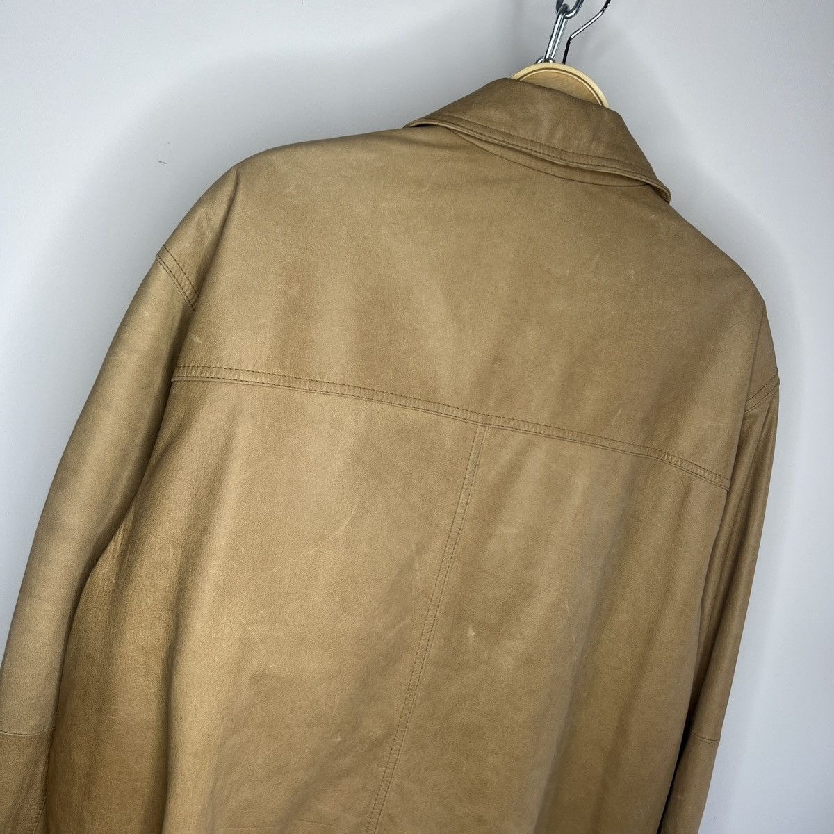 Japanese Brand × Vintage Vintage Leather Jacket Biker Ramones Beige Genuine Trucker Size US XL / EU 56 / 4 - 11 Thumbnail