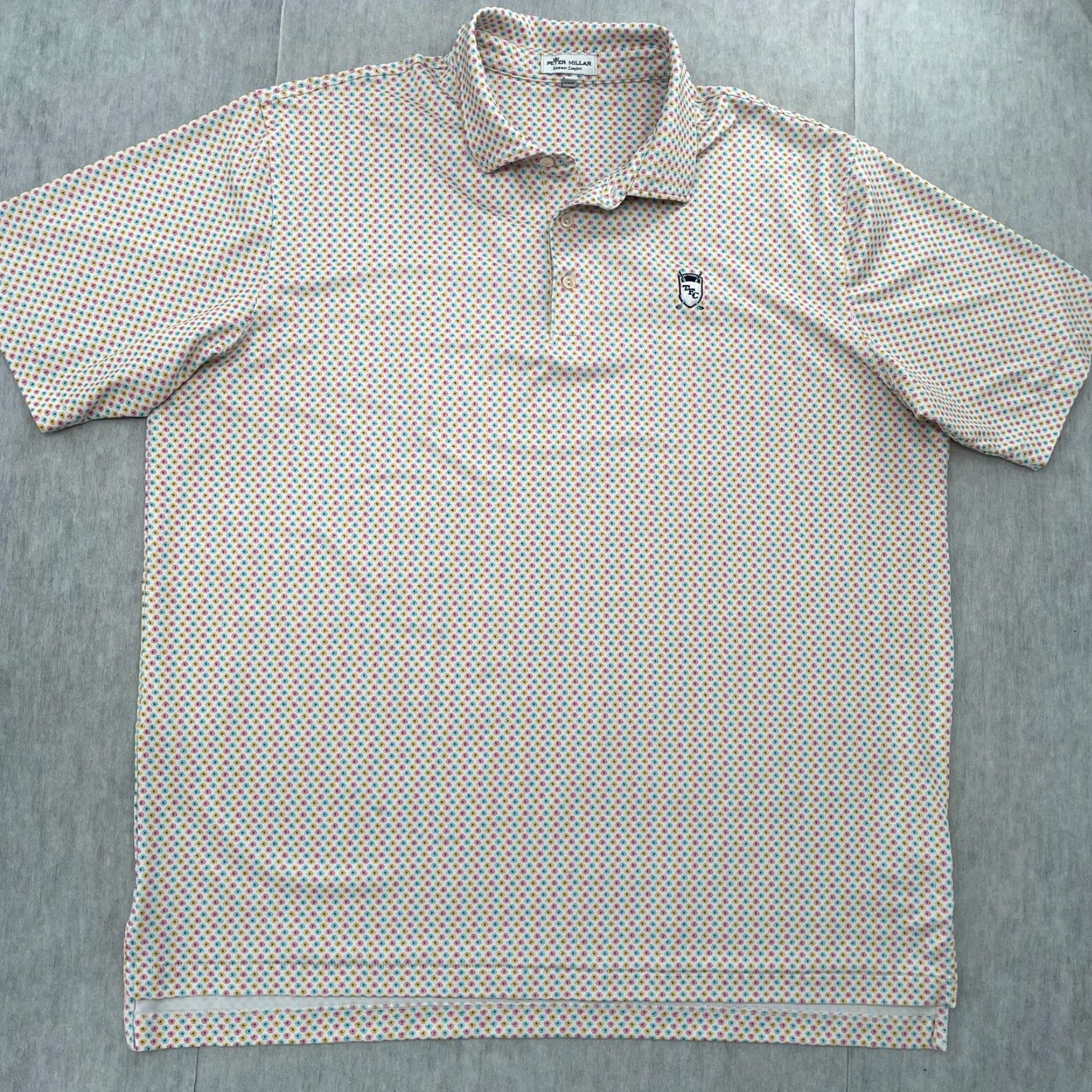 Peter Millar Peter Millar Shirt Polo Adult XL White All Over Print Golf Logo The Founders Club Mens XL Polo Shirt Size US XL / EU 56 / 4 - 2 Thumbnail