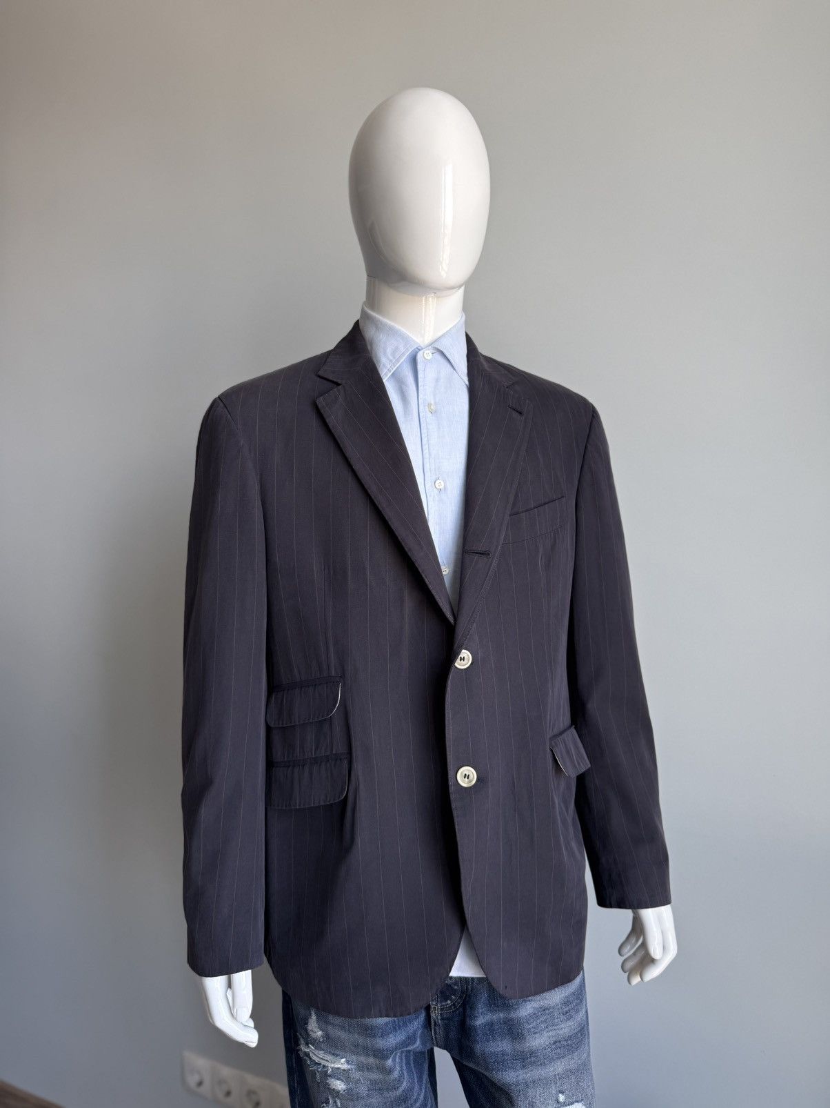 Brunello Cucinelli Brunello Cucinelli Pinstripe Cotton Cashmere Blazer Size 44R - 3 Thumbnail