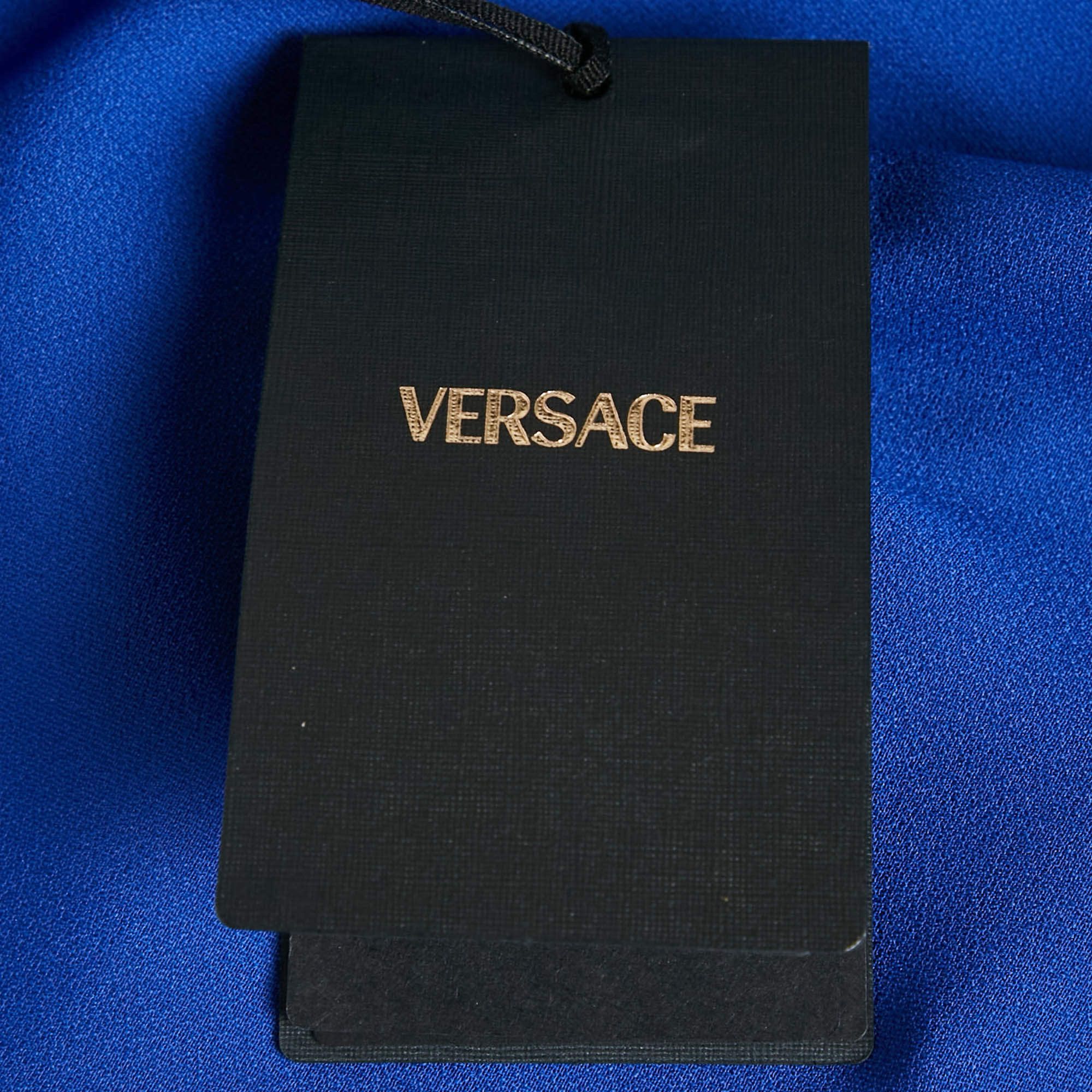 Versace Versace Blue Barocco Lace Satin Silk Cowl Neck Slip Dress S Size S / US 4 / IT 40 - 8 Thumbnail