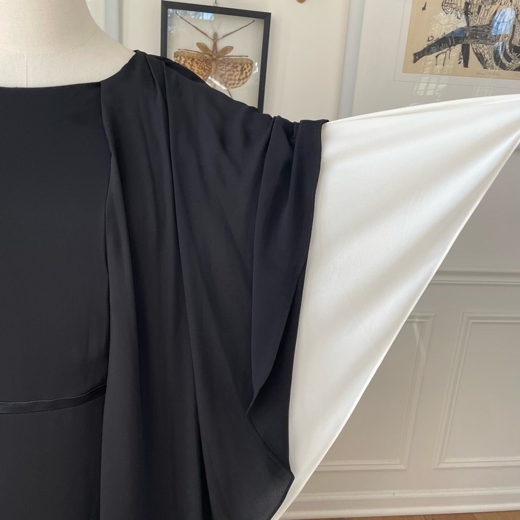 Halston Halston Black White Colorblock Half Cape Flutter Cocktail Dr Size M / US 6-8 / IT 42-44 - 4 Thumbnail