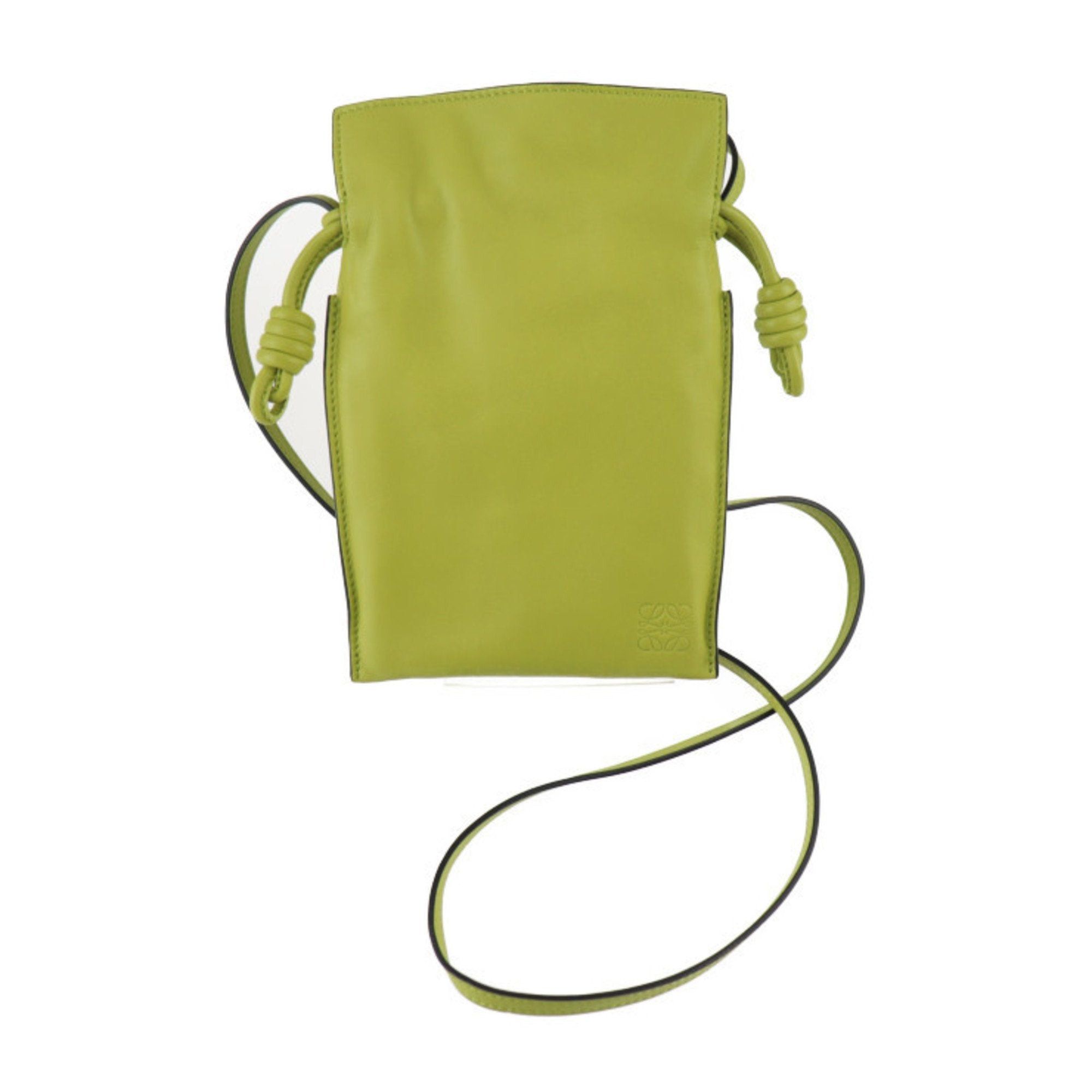 image of Loewe Flamenco Pocket Shoulder Bag A411F10X01 Nappa Leather Lime Yellow Drawstring Pochette in Gree