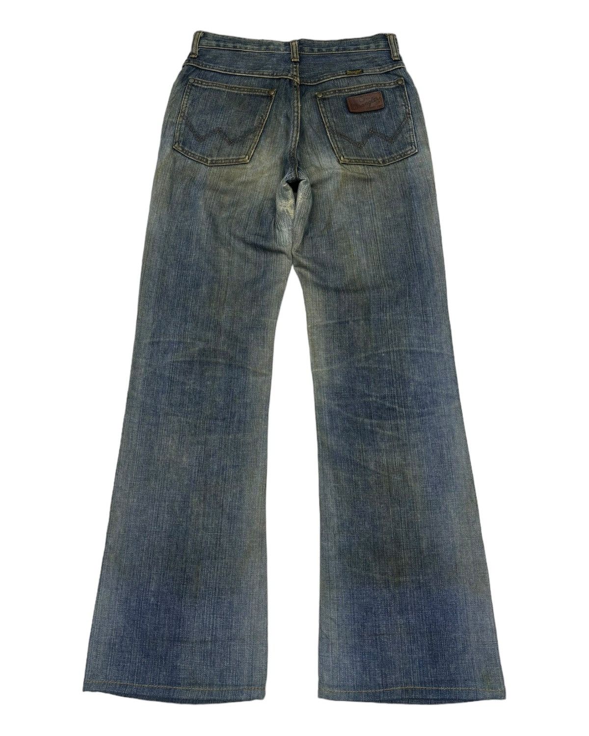 If Six Was Nine Vintage Wrangler Mud Wash Flare Jeans Distressed Denim Size 27" / US 4 / IT 40 - 2 Thumbnail