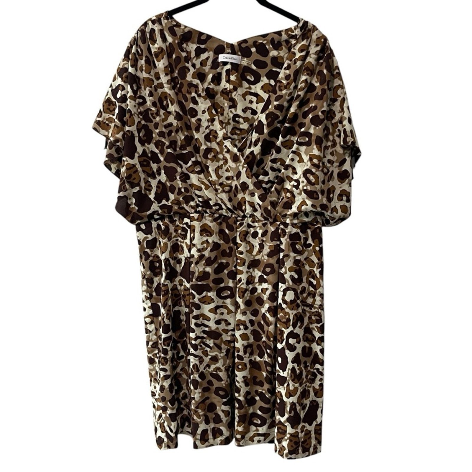Calvin Klein Calvin Klein Leopard Print Split Sleeve Mini Brown Size 14 Size XL / US 12-14 / IT 48-50 - 1 Thumbnail